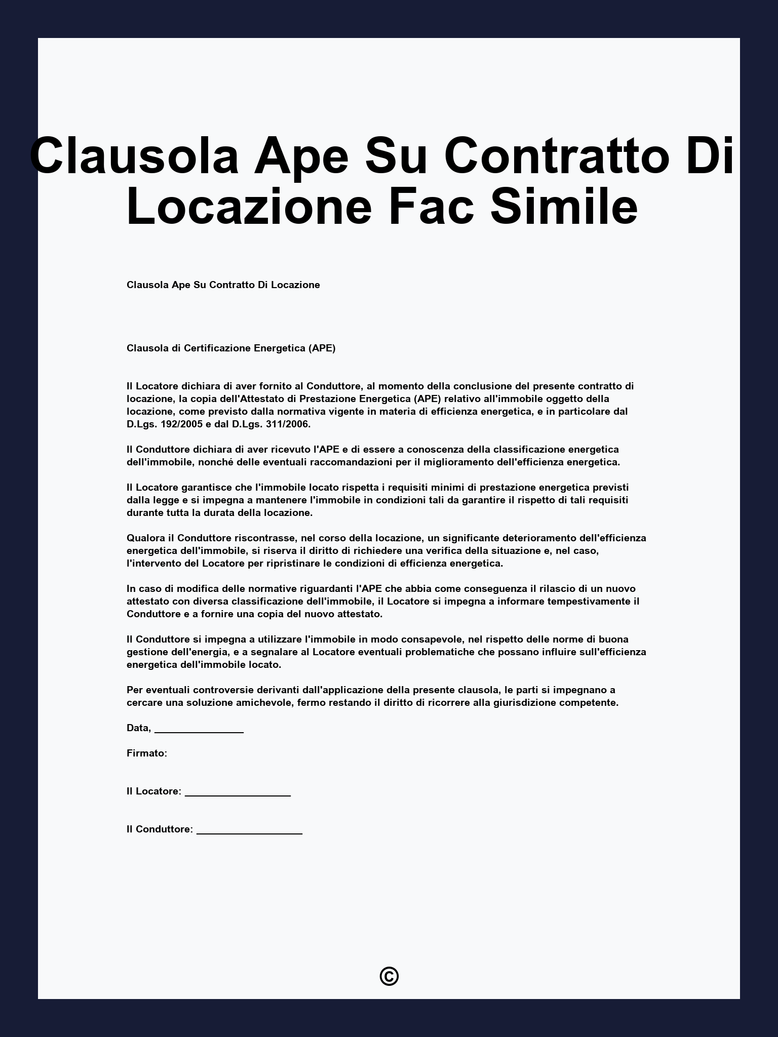 Clausola Ape Su Contratto Di Locazione Fac Simile