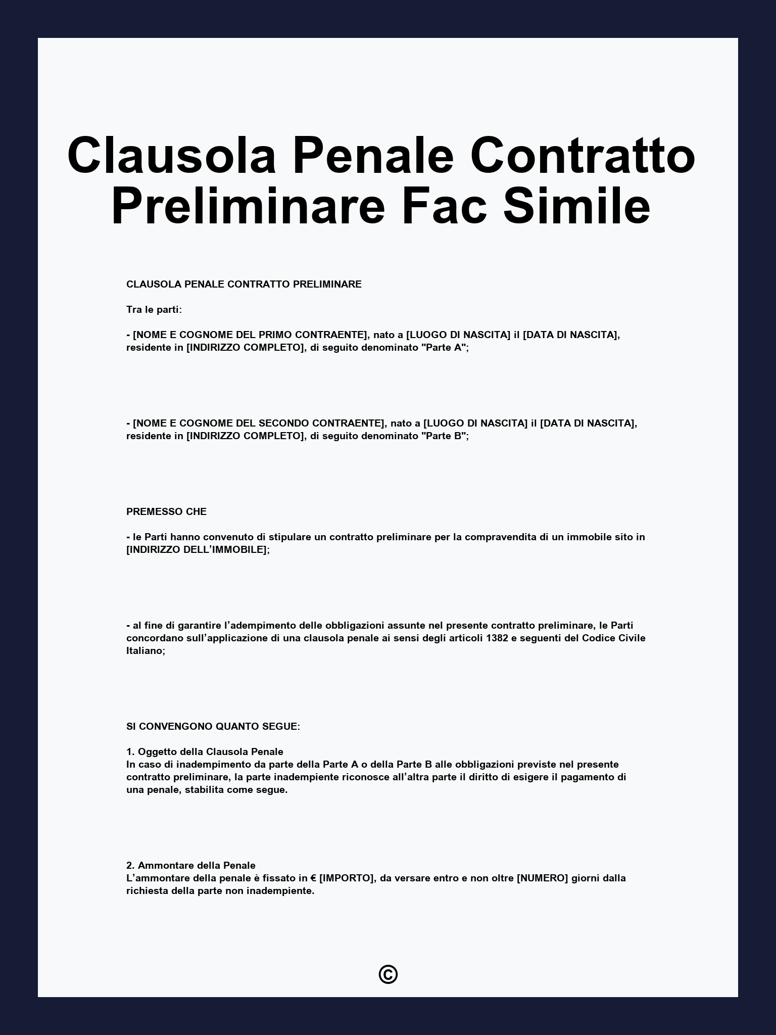 Clausola Penale Contratto Preliminare Fac Simile