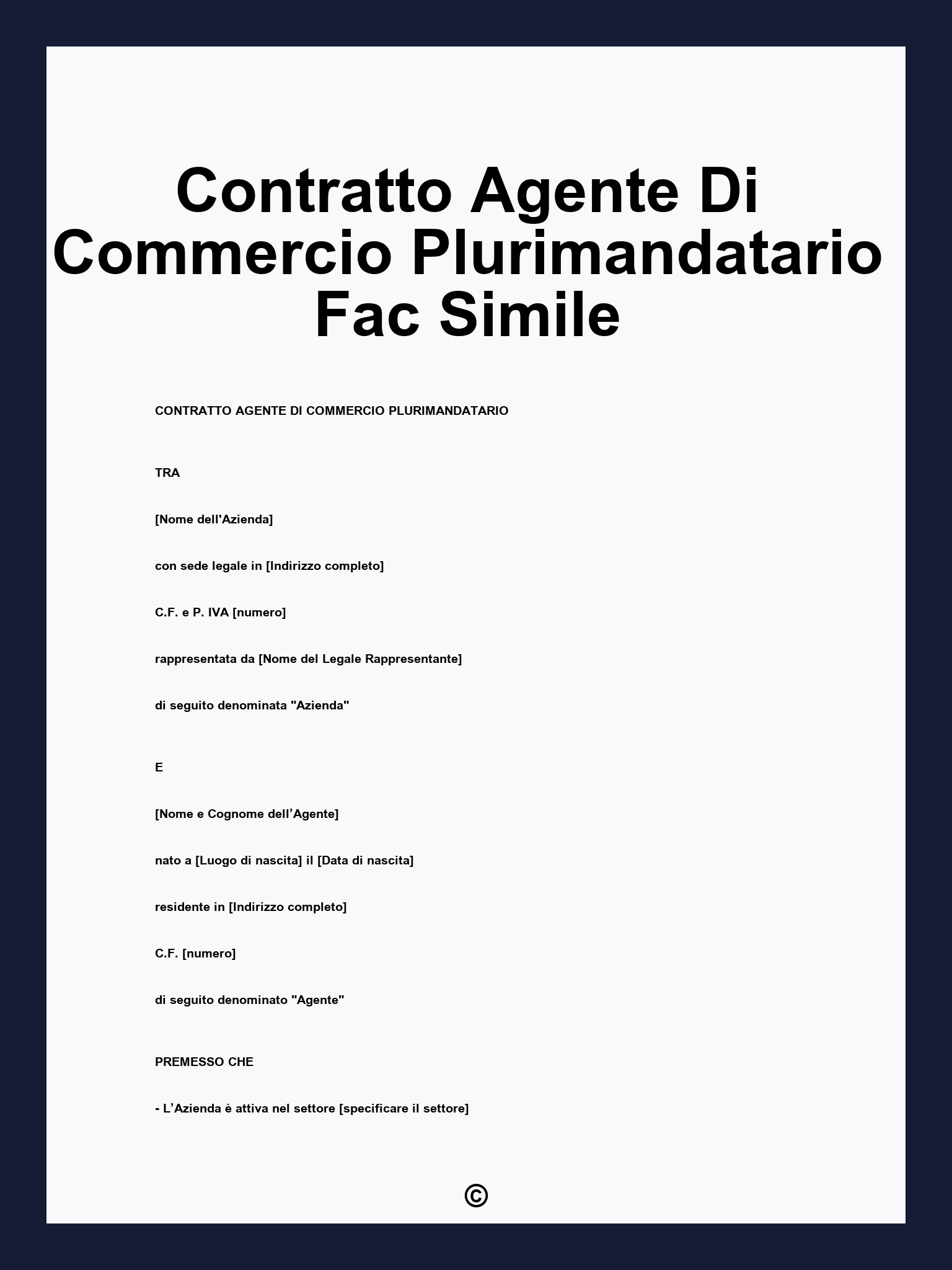 Contratto Agente Di Commercio Plurimandatario Fac Simile