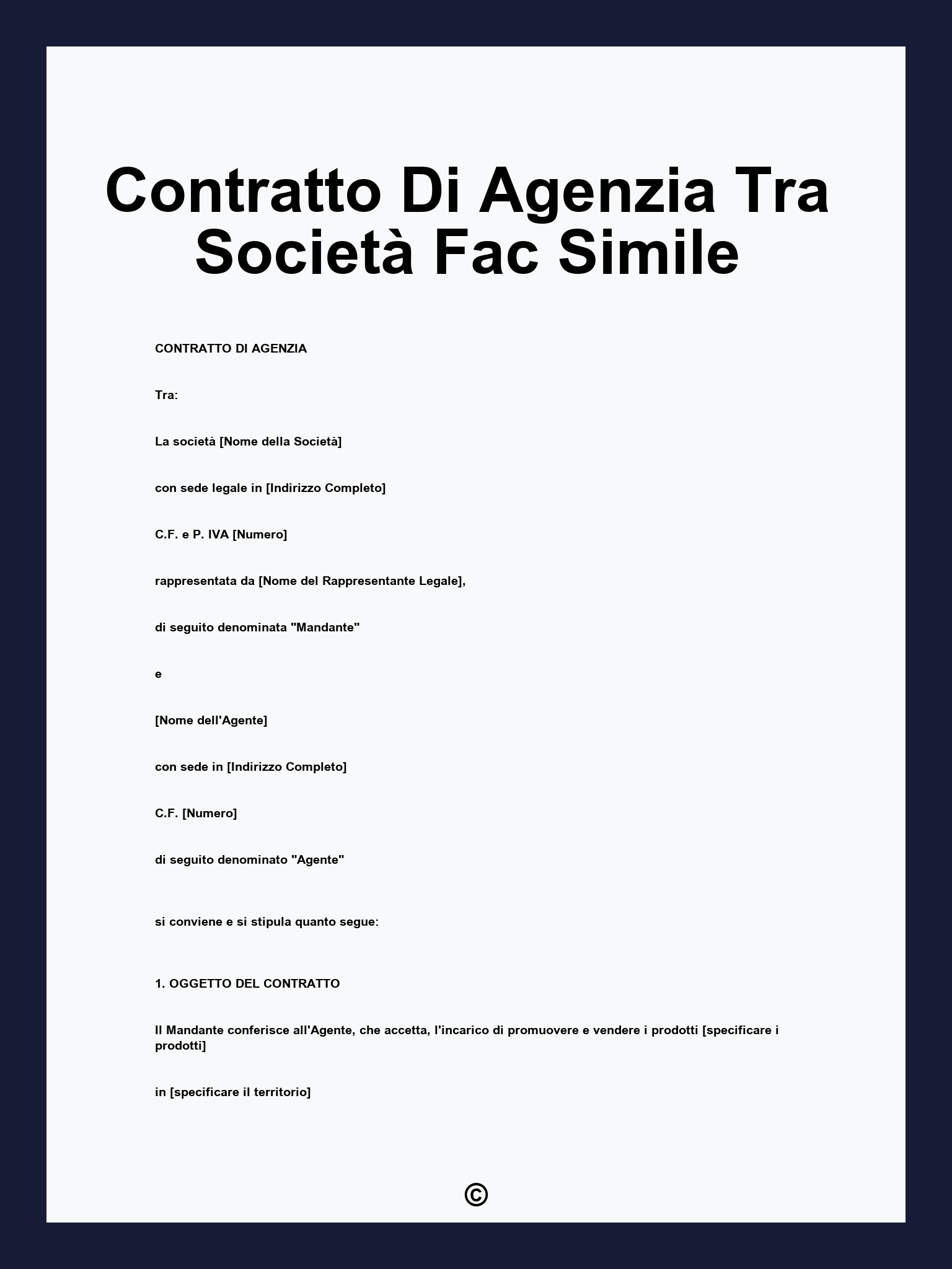 Contratto Di Agenzia Tra Società Fac Simile