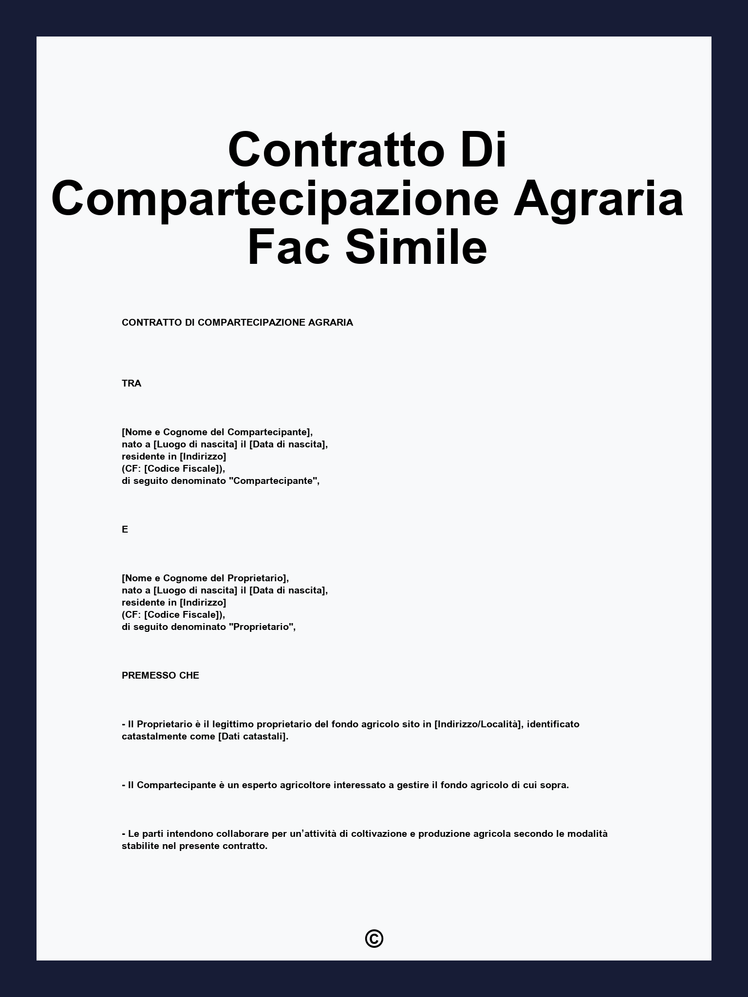 Contratto Di Compartecipazione Agraria Fac Simile