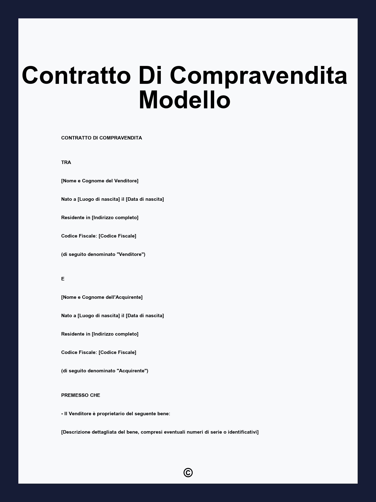 Contratto Di Compravendita Modello