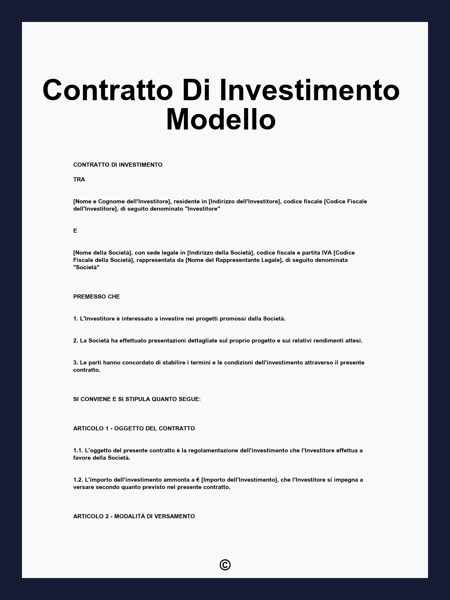 Contratto Di Investimento Modello