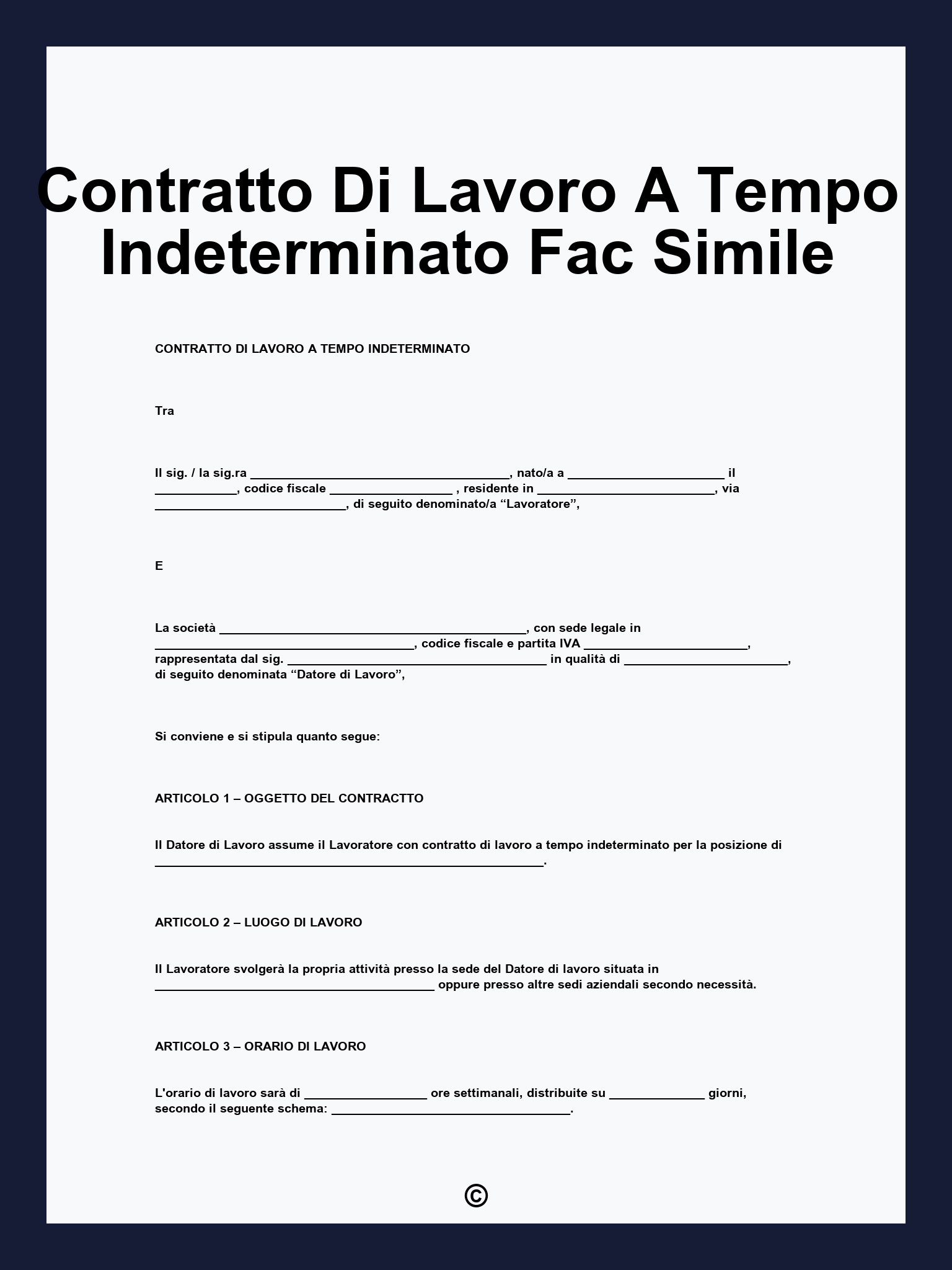 Contratto Di Lavoro A Tempo Indeterminato Fac Simile