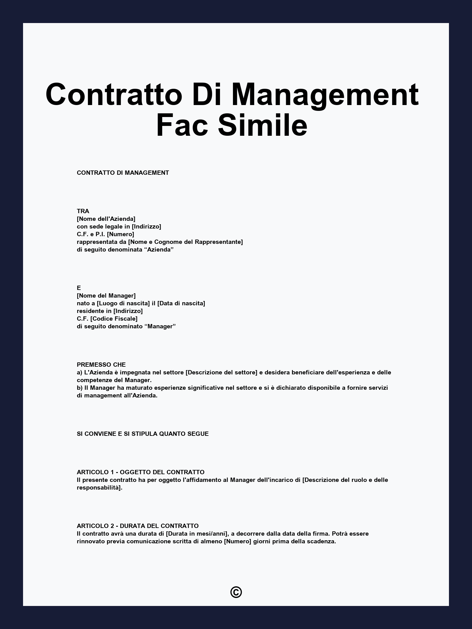 Contratto Di Management Fac Simile