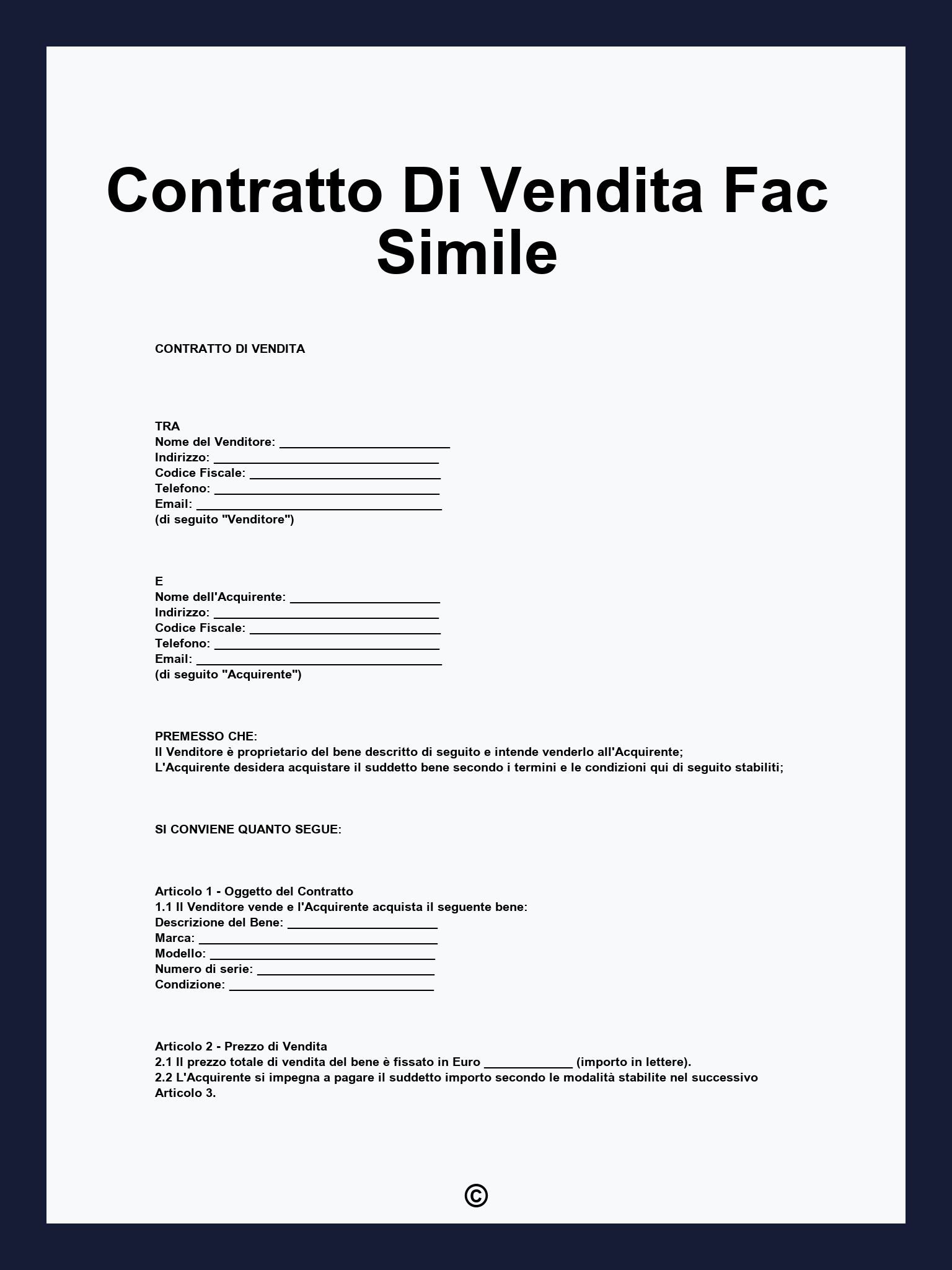 Contratto Di Vendita Fac Simile