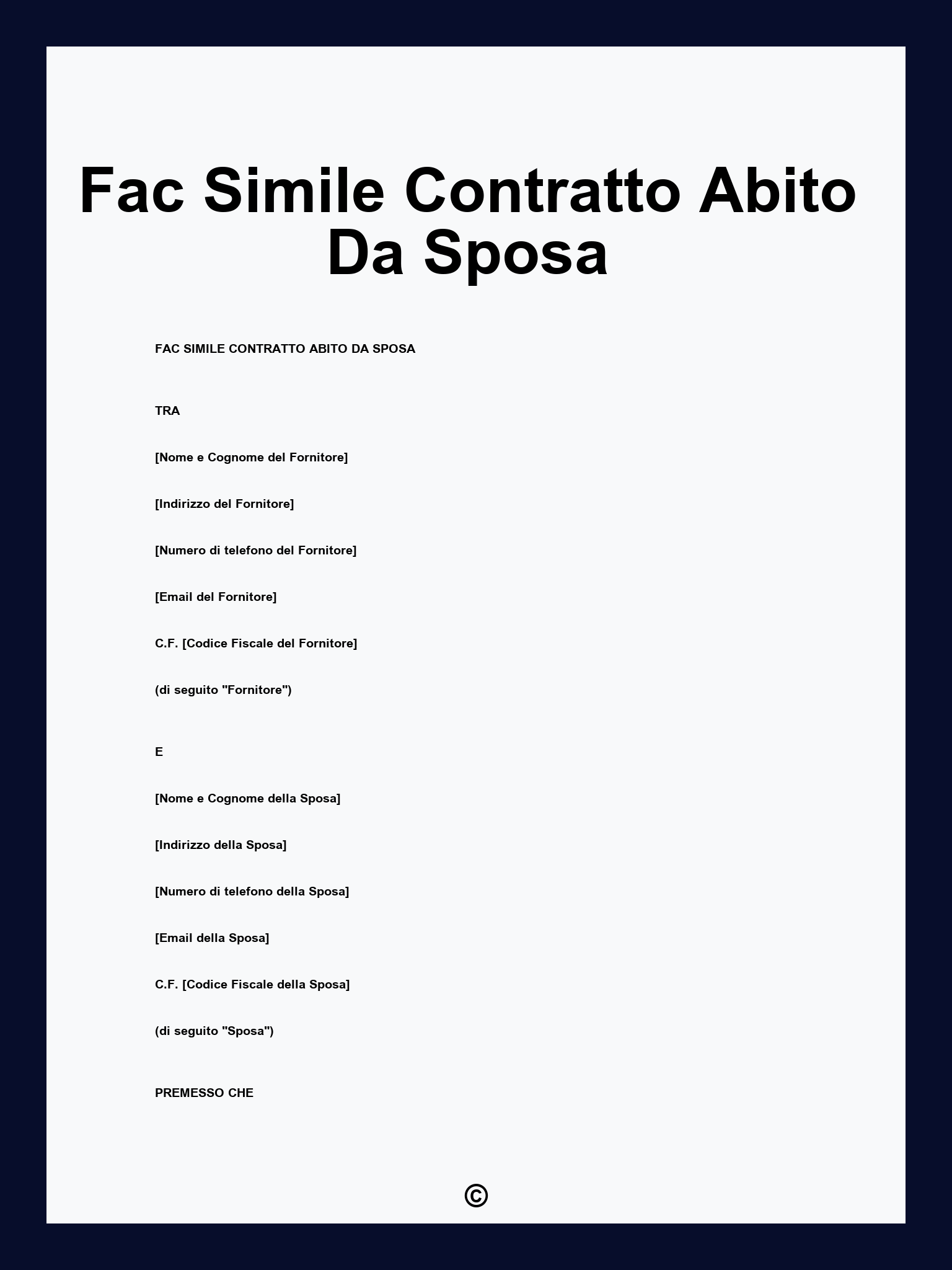 Fac Simile Contratto Abito Da Sposa