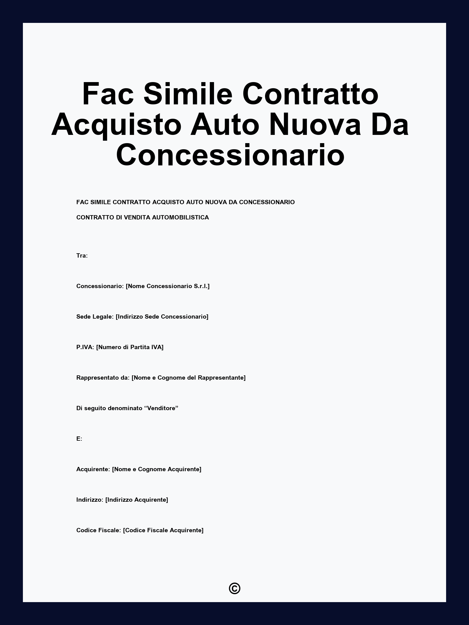 Fac Simile Contratto Acquisto Auto Nuova Da Concessionario