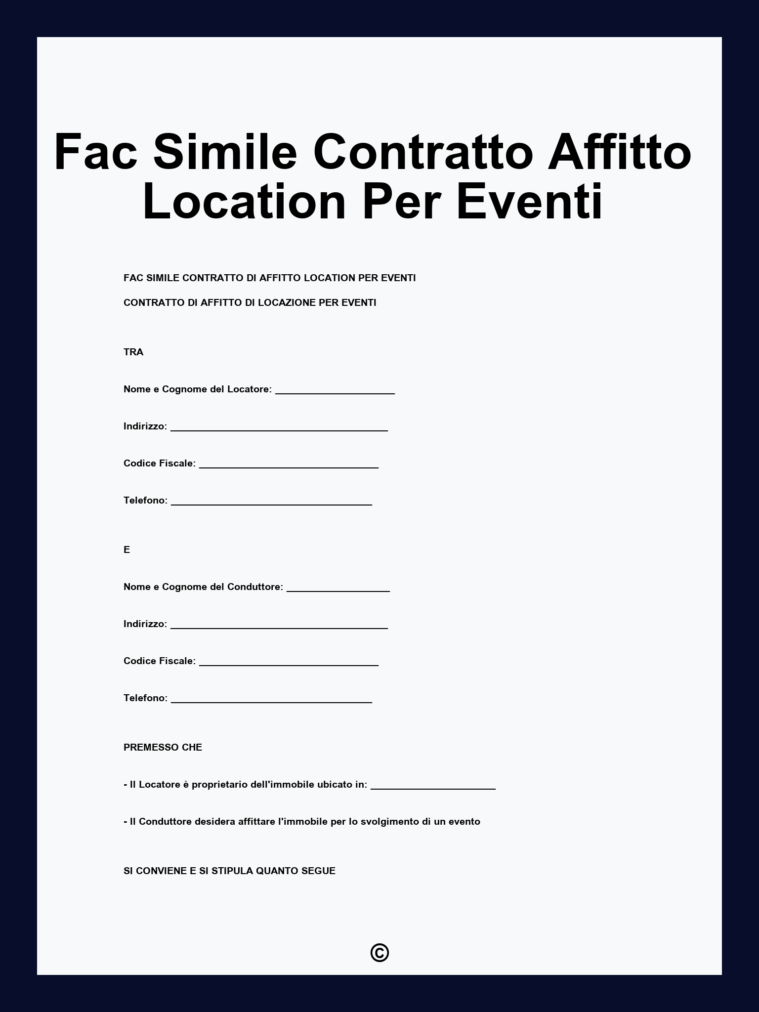 Fac Simile Contratto Affitto Location Per Eventi