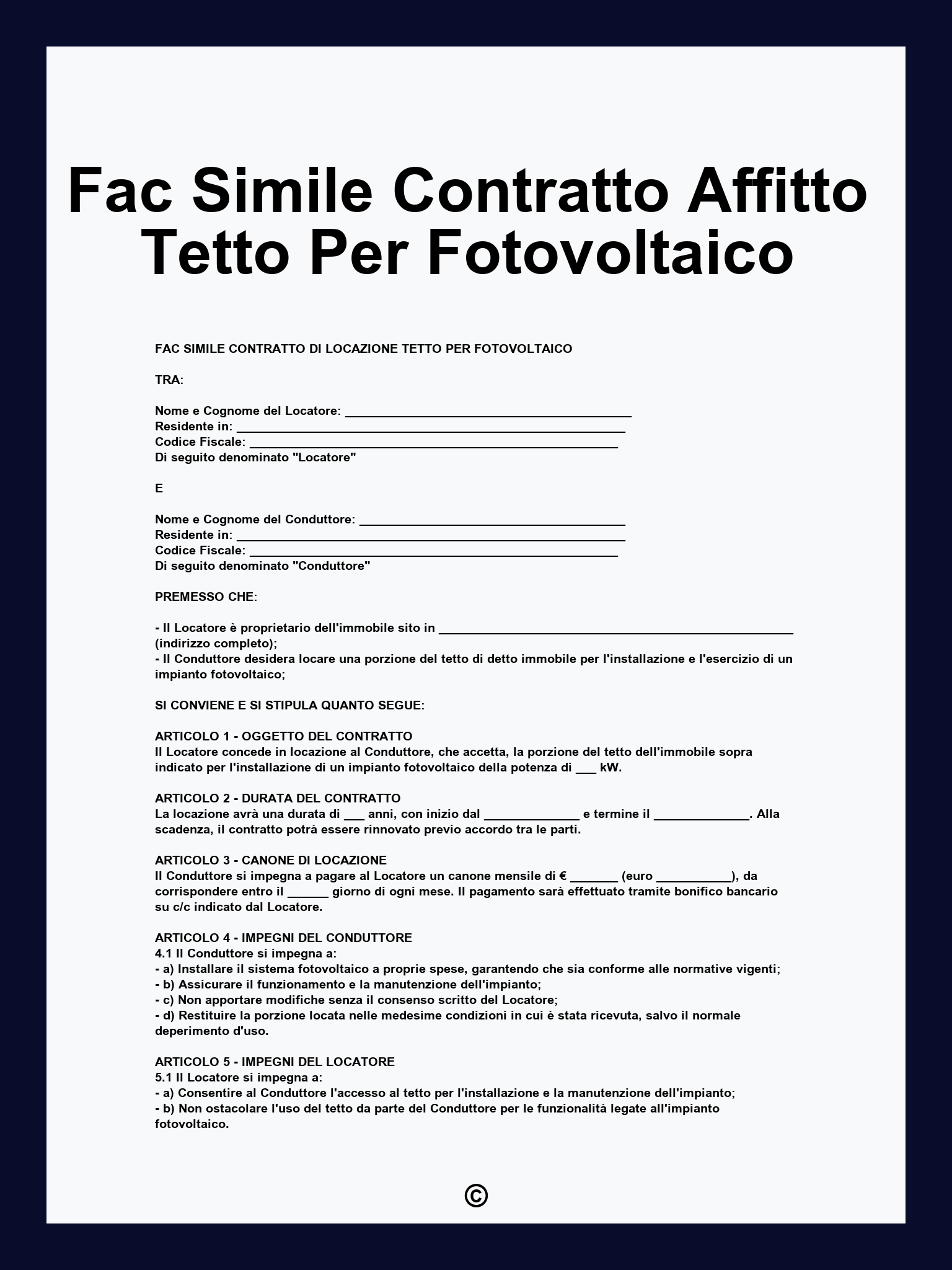 Fac Simile Contratto Affitto Tetto Per Fotovoltaico