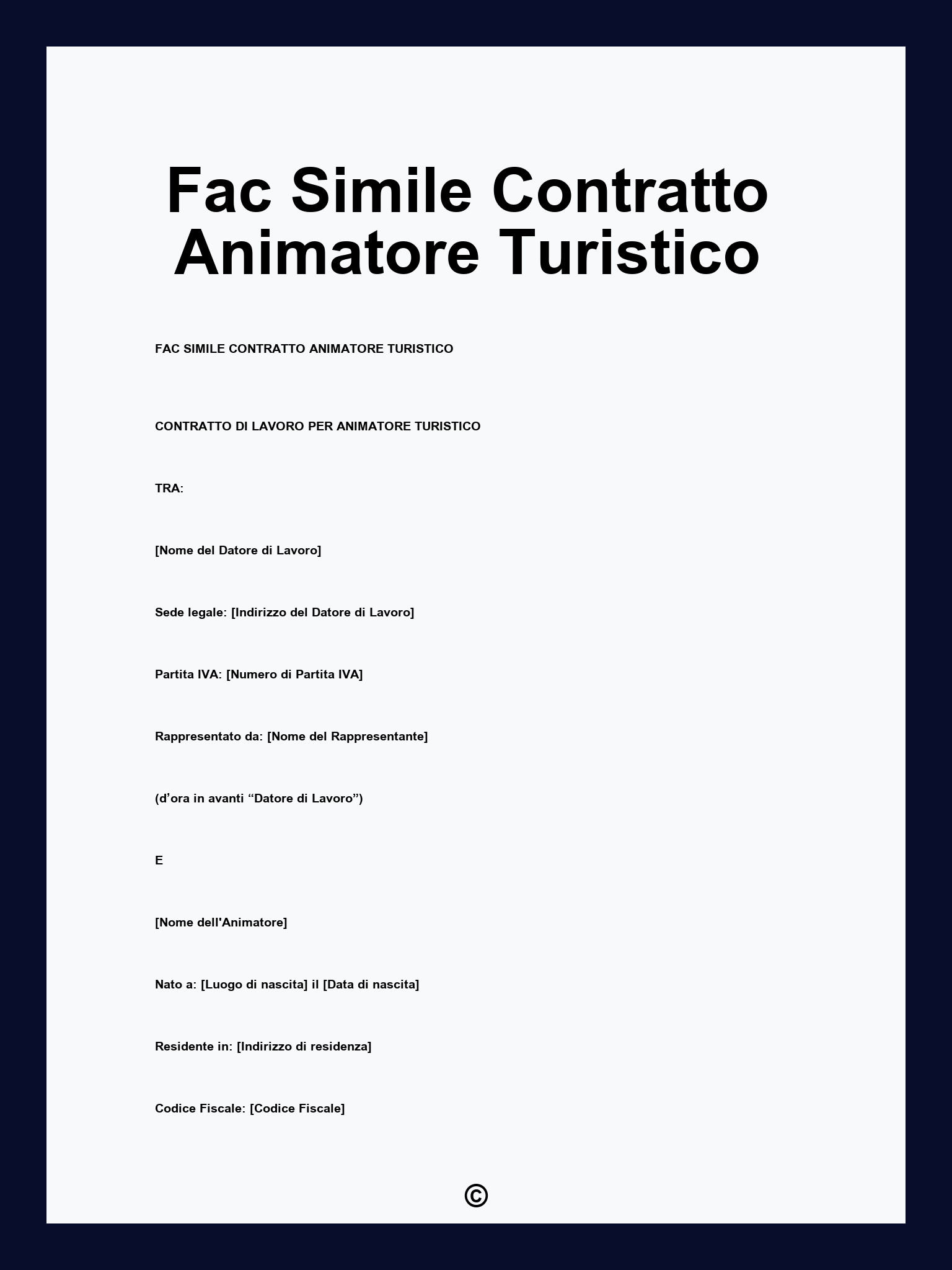 Fac Simile Contratto Animatore Turistico