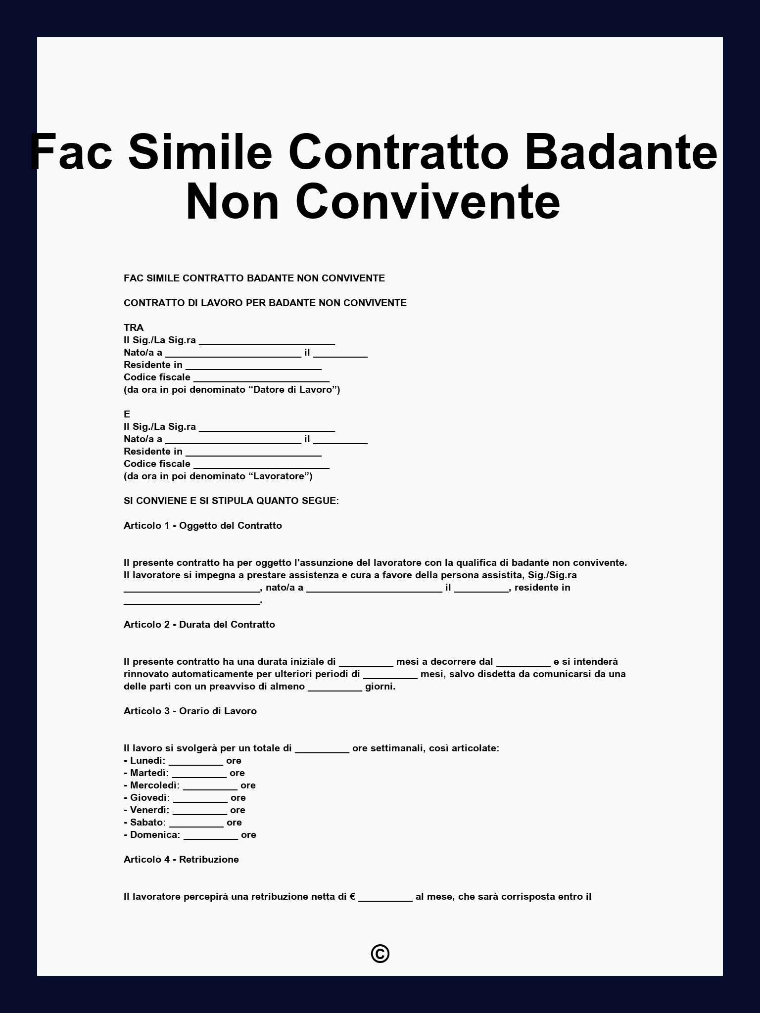 Fac Simile Contratto Badante Non Convivente