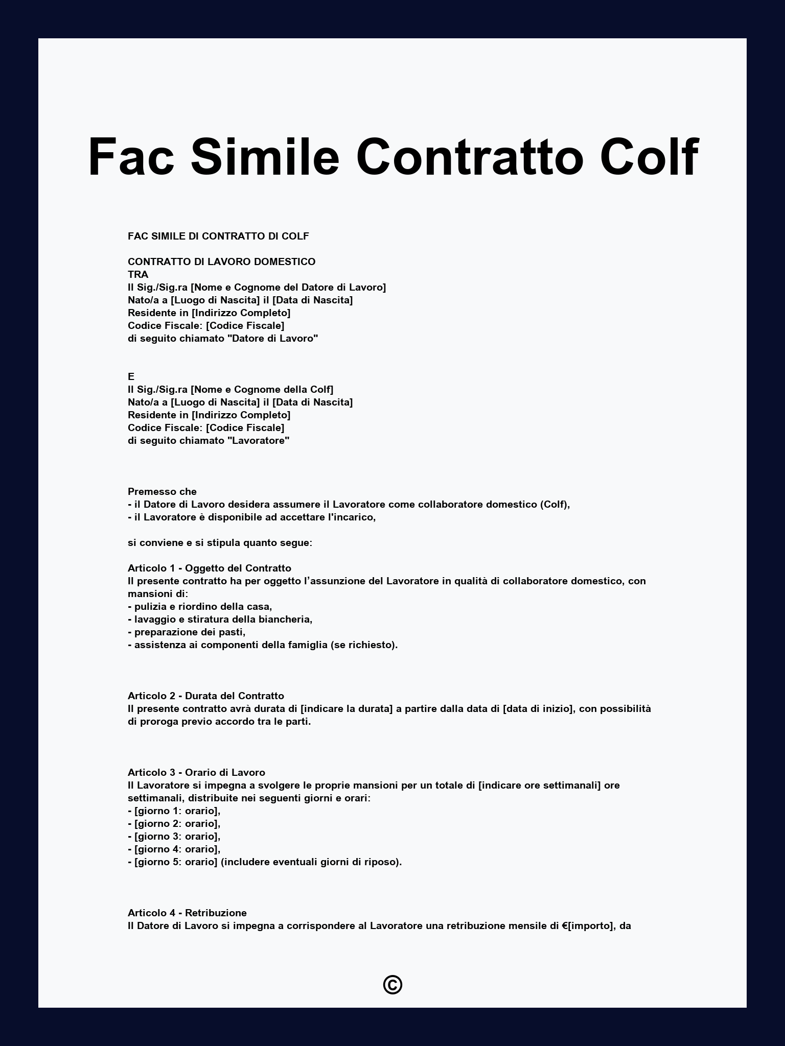 Fac Simile Contratto Colf