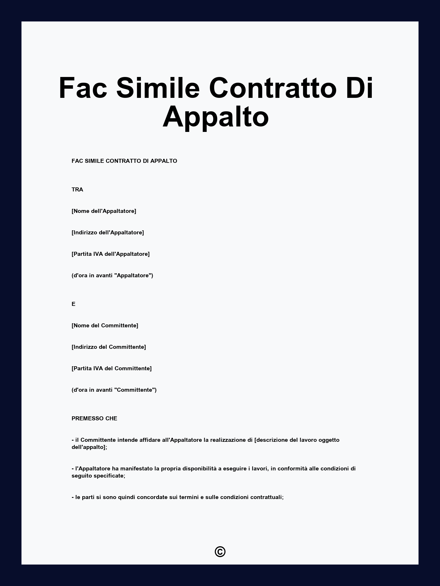 Fac Simile Contratto Di Appalto