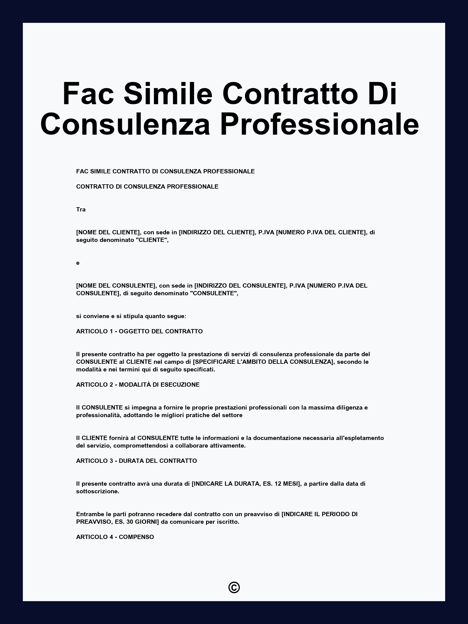 Fac Simile Contratto Di Consulenza Professionale