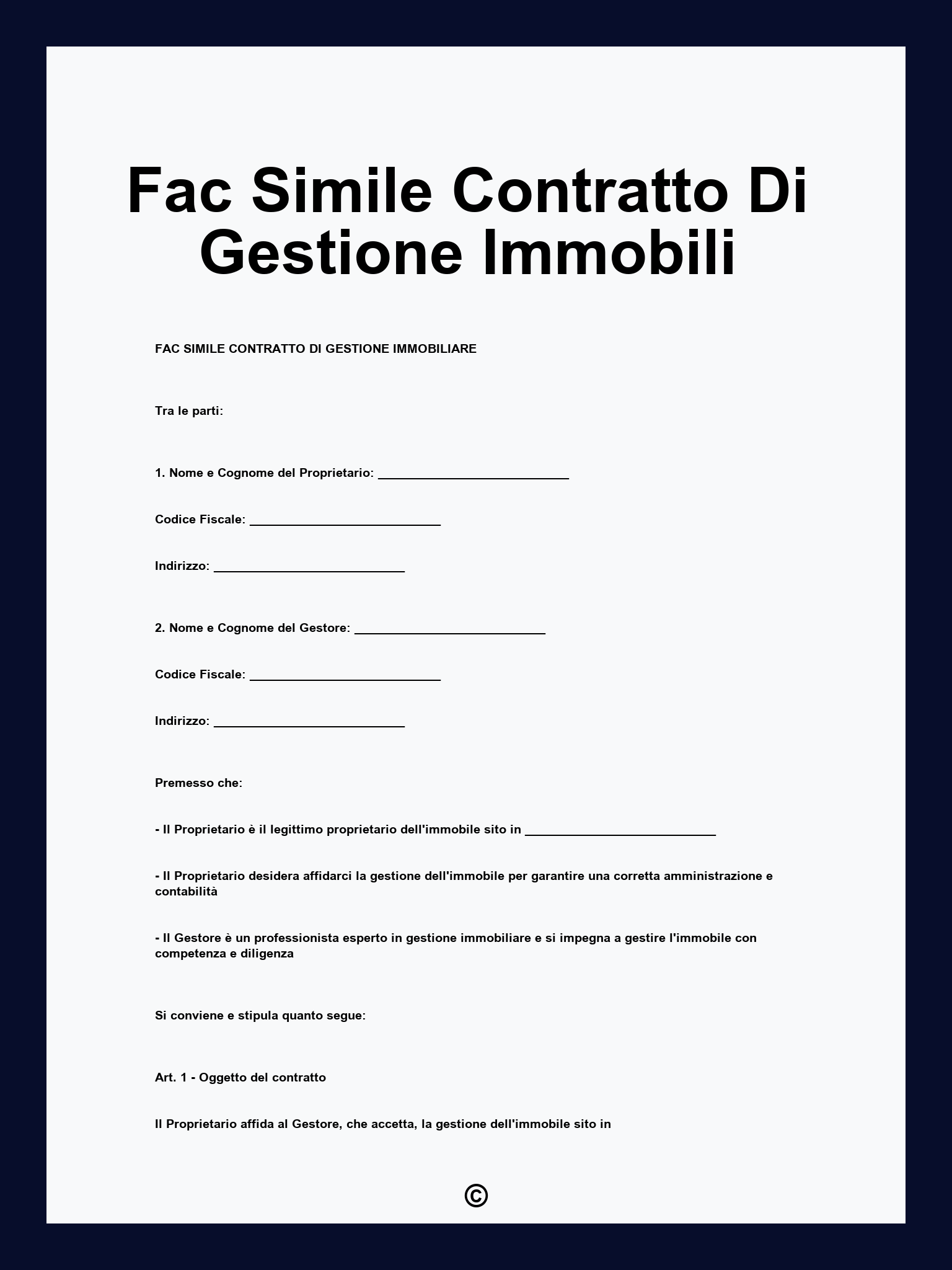 Fac Simile Contratto Di Gestione Immobili