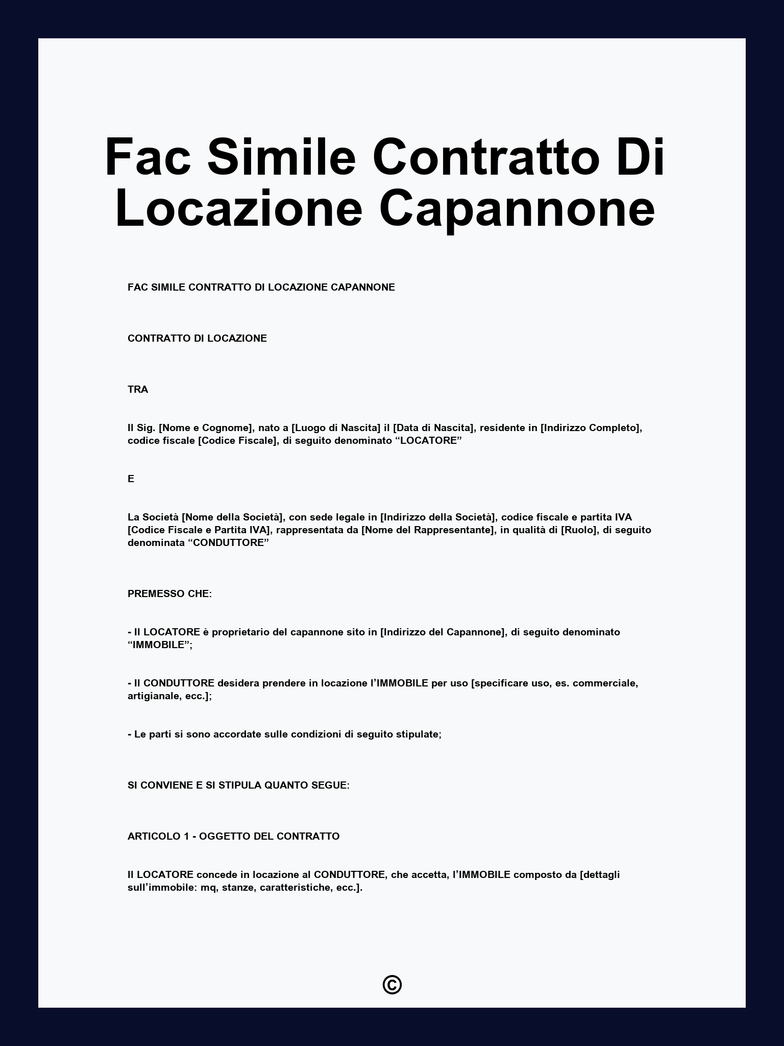 Fac Simile Contratto Di Locazione Capannone