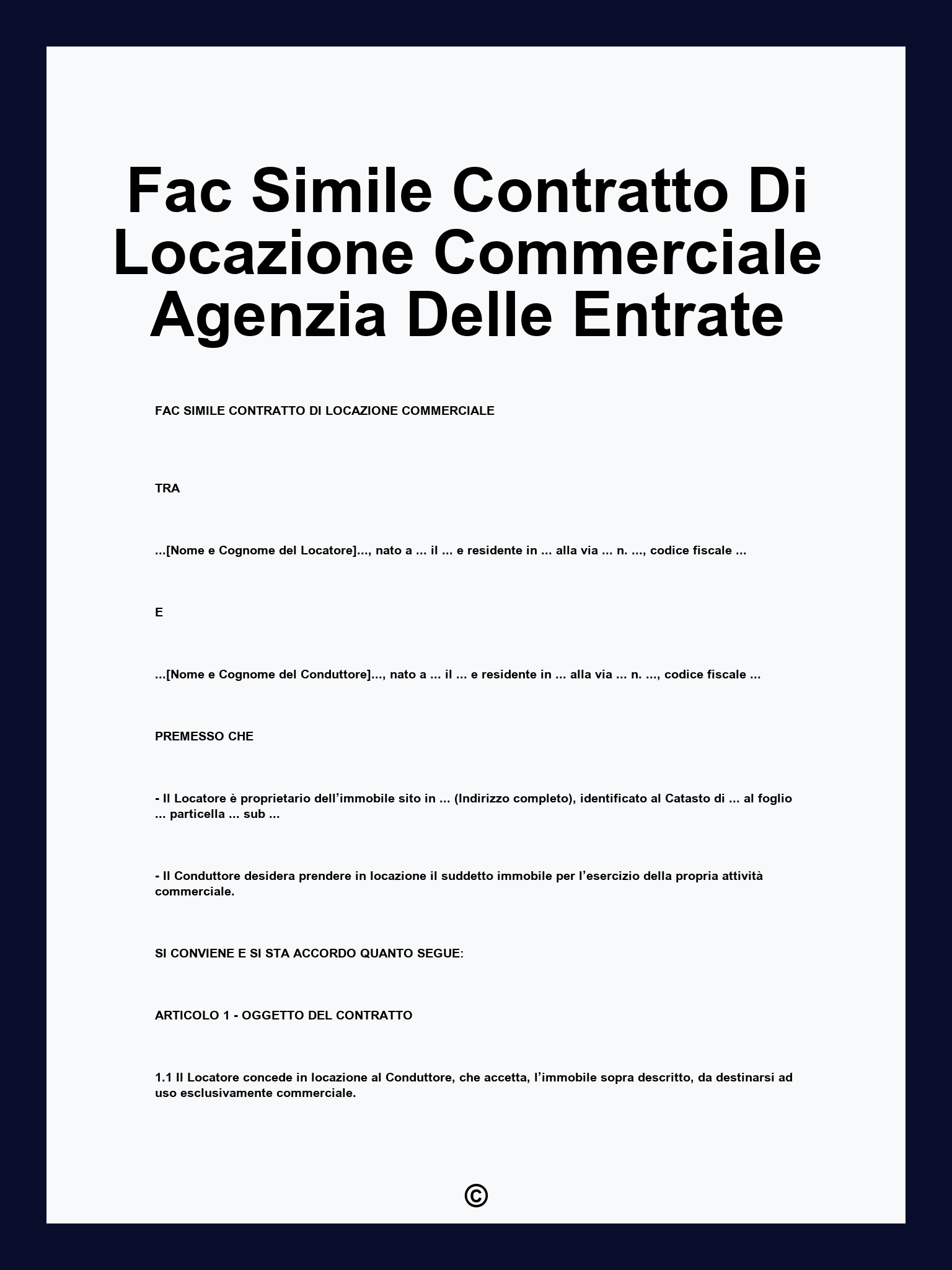 Fac Simile Contratto Di Locazione Commerciale Agenzia Delle Entrate