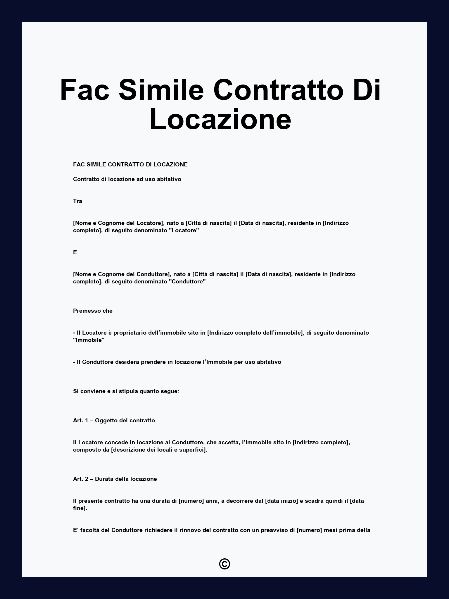 Fac Simile Contratto Di Locazione