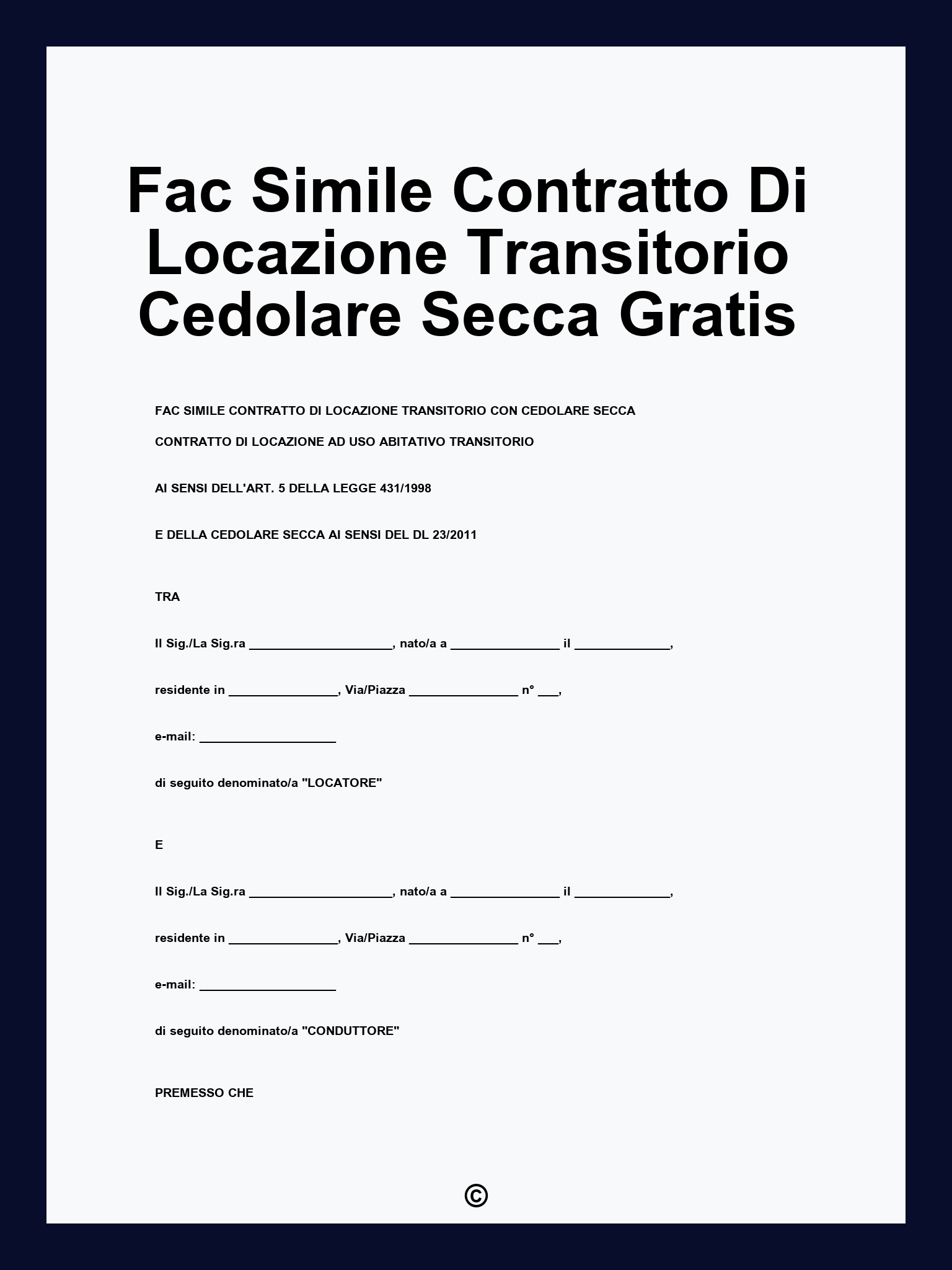 Fac Simile Contratto Di Locazione Transitorio Cedolare Secca Gratis