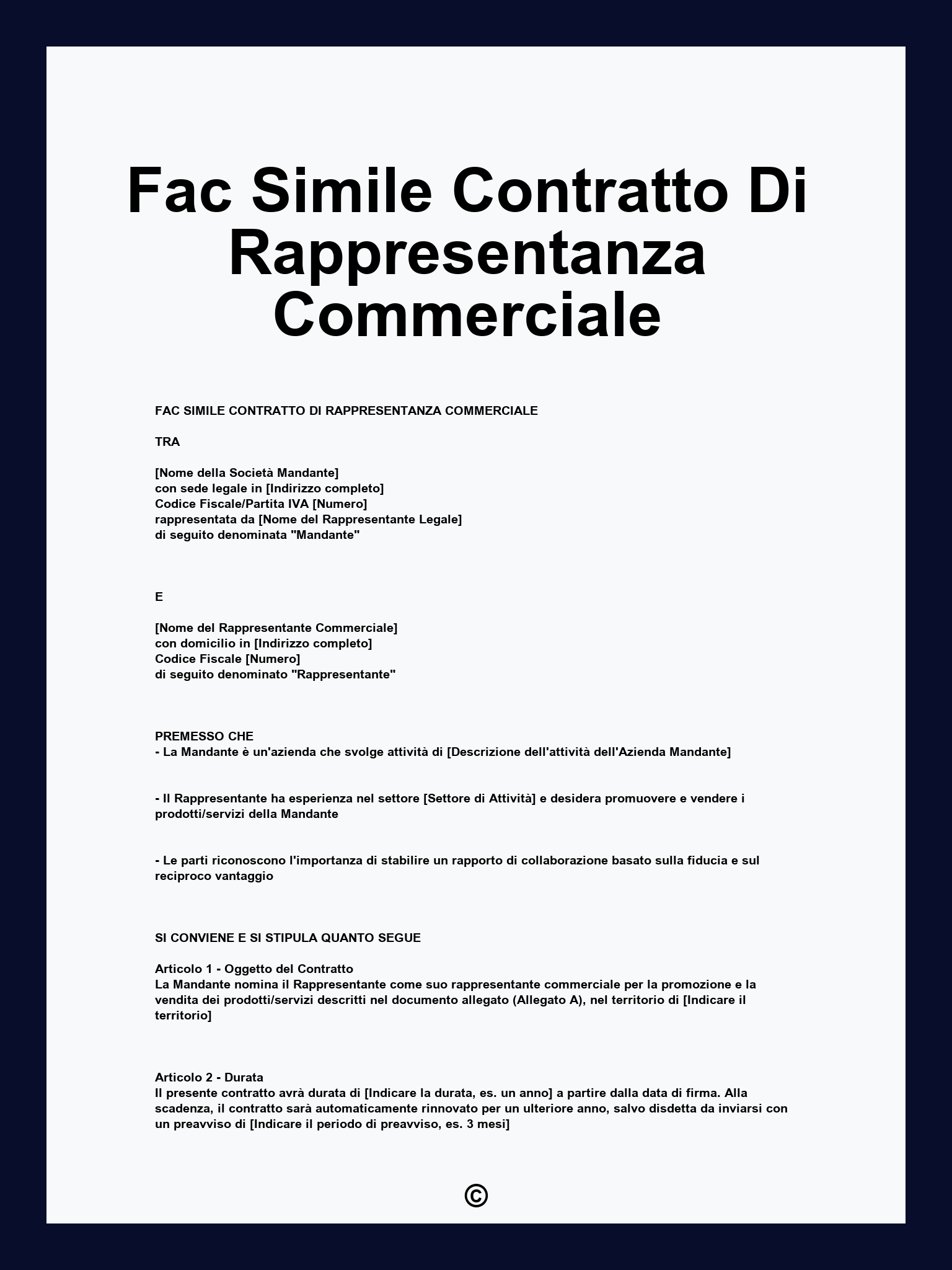 Fac Simile Contratto Di Rappresentanza Commerciale