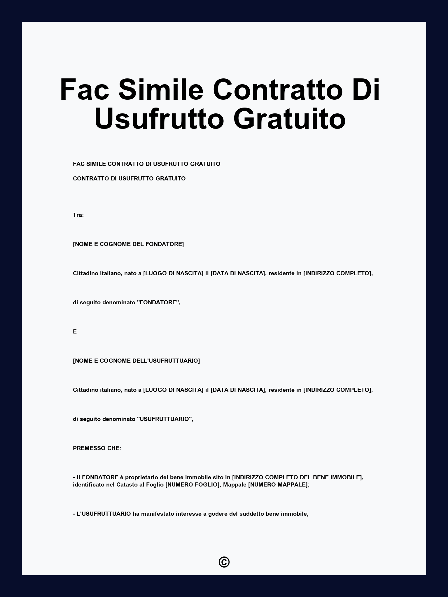 Fac Simile Contratto Di Usufrutto Gratuito