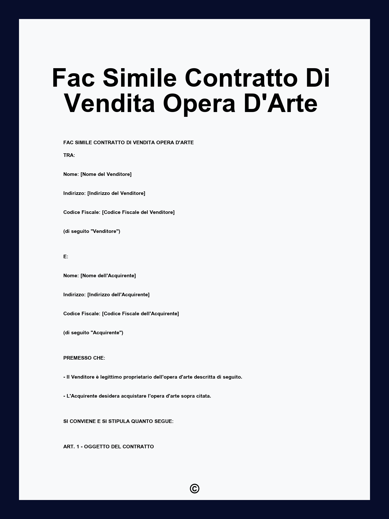 Fac Simile Contratto Di Vendita Opera D'Arte