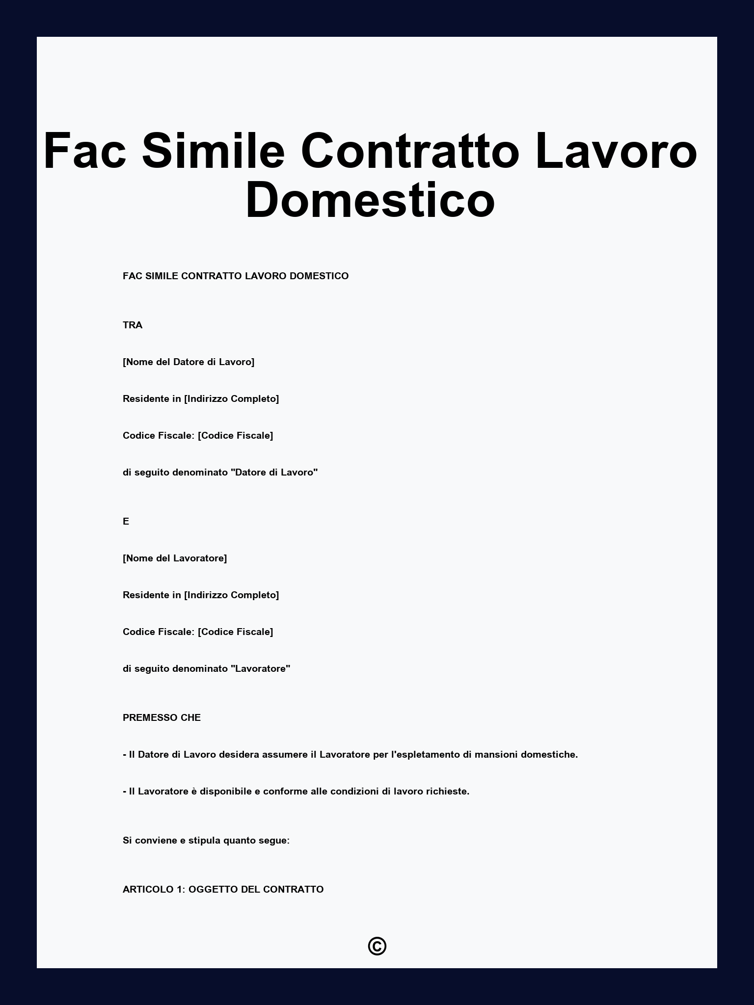 Fac Simile Contratto Lavoro Domestico