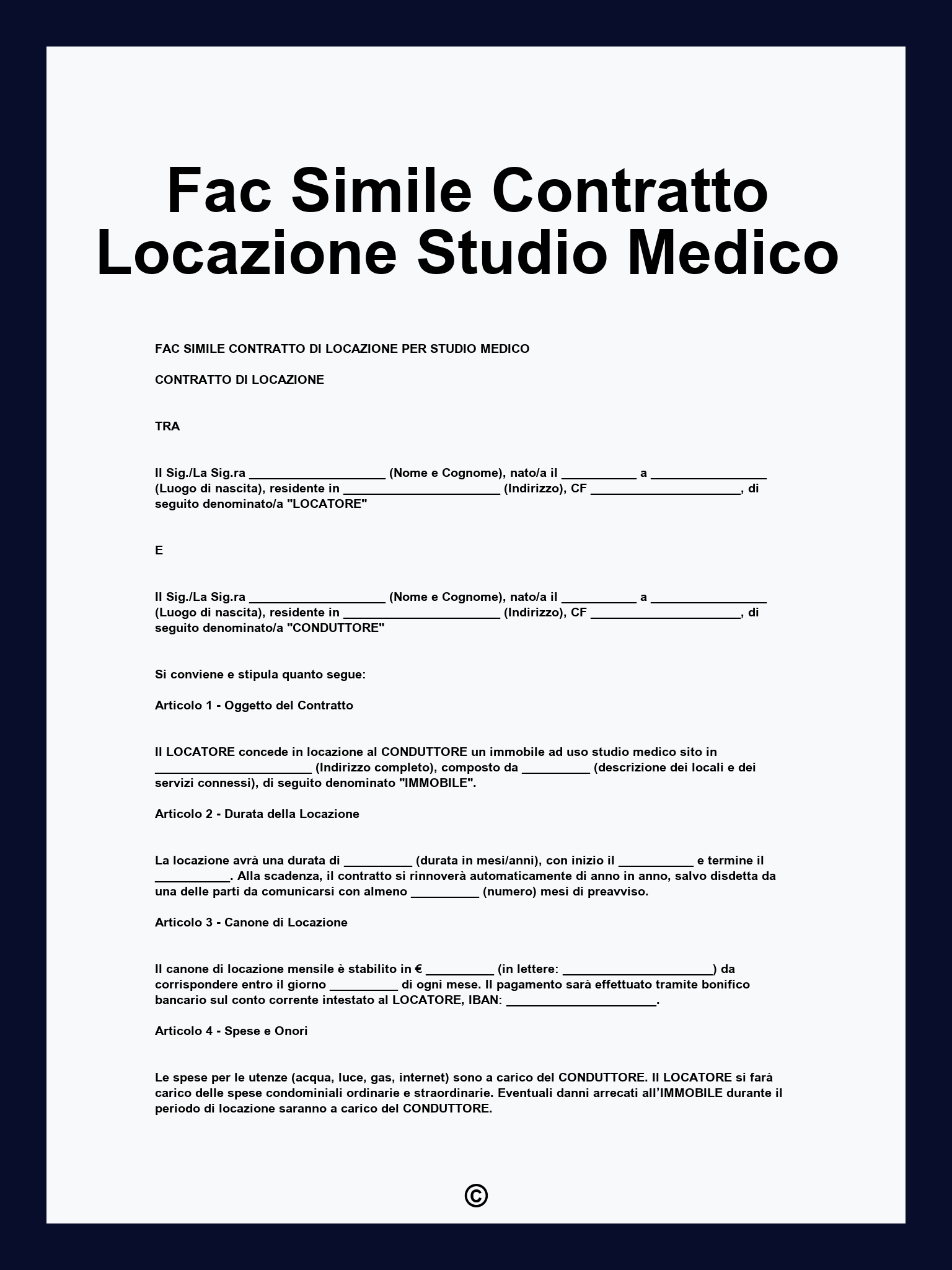 Fac Simile Contratto Locazione Studio Medico