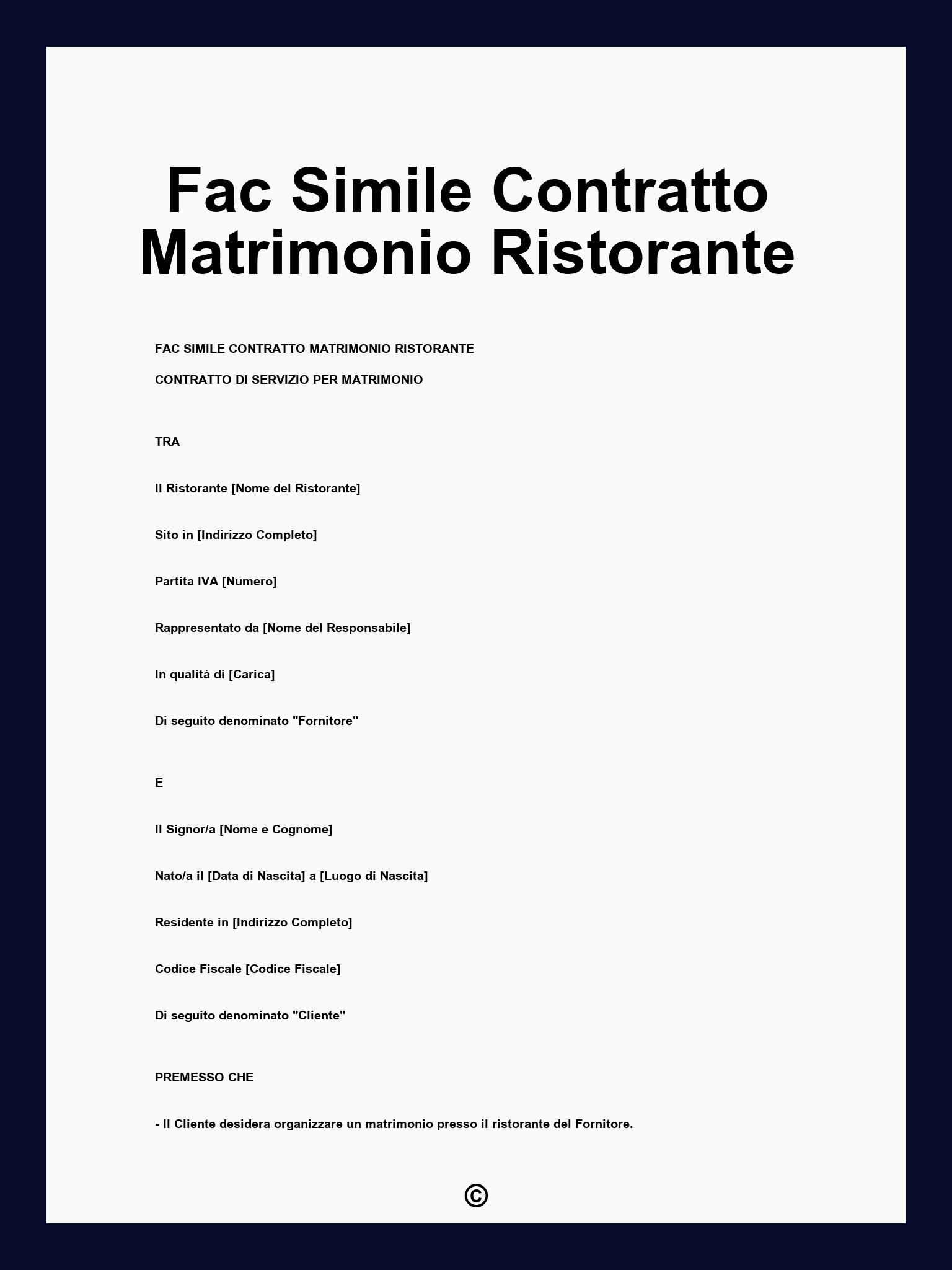 Fac Simile Contratto Matrimonio Ristorante