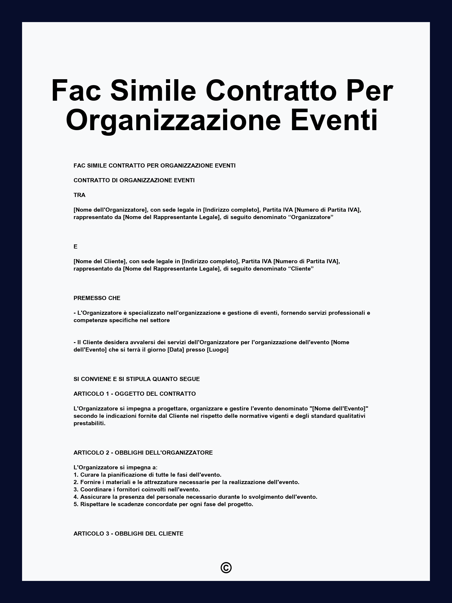 Fac Simile Contratto Per Organizzazione Eventi