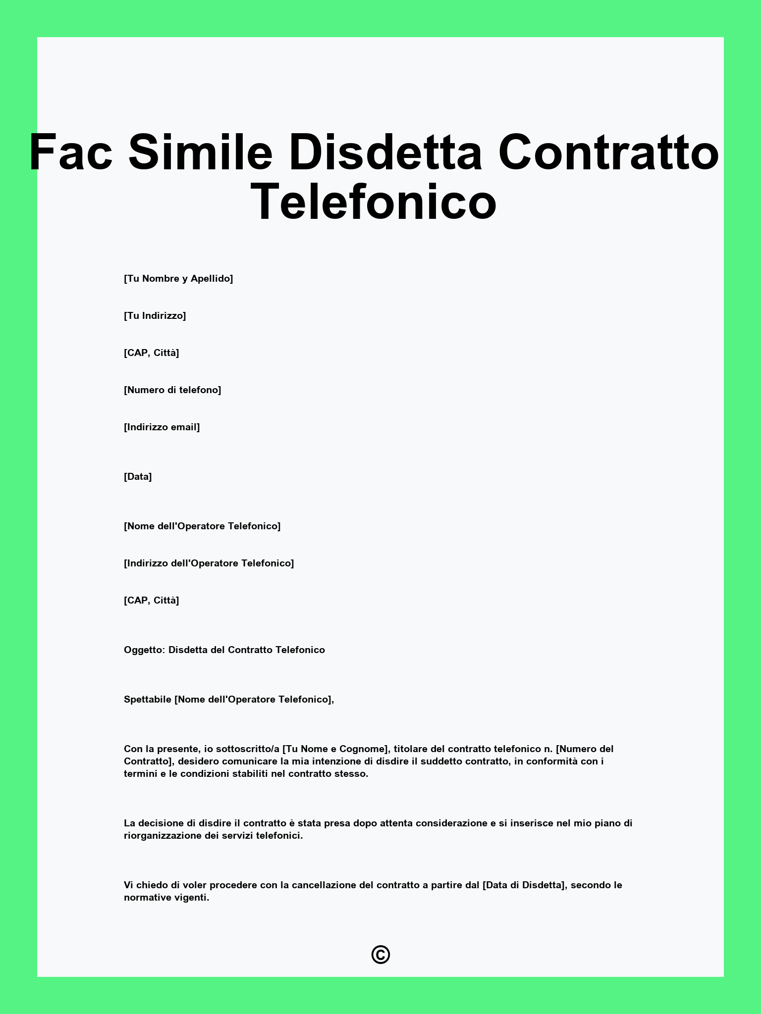 Fac Simile Disdetta Contratto Telefonico