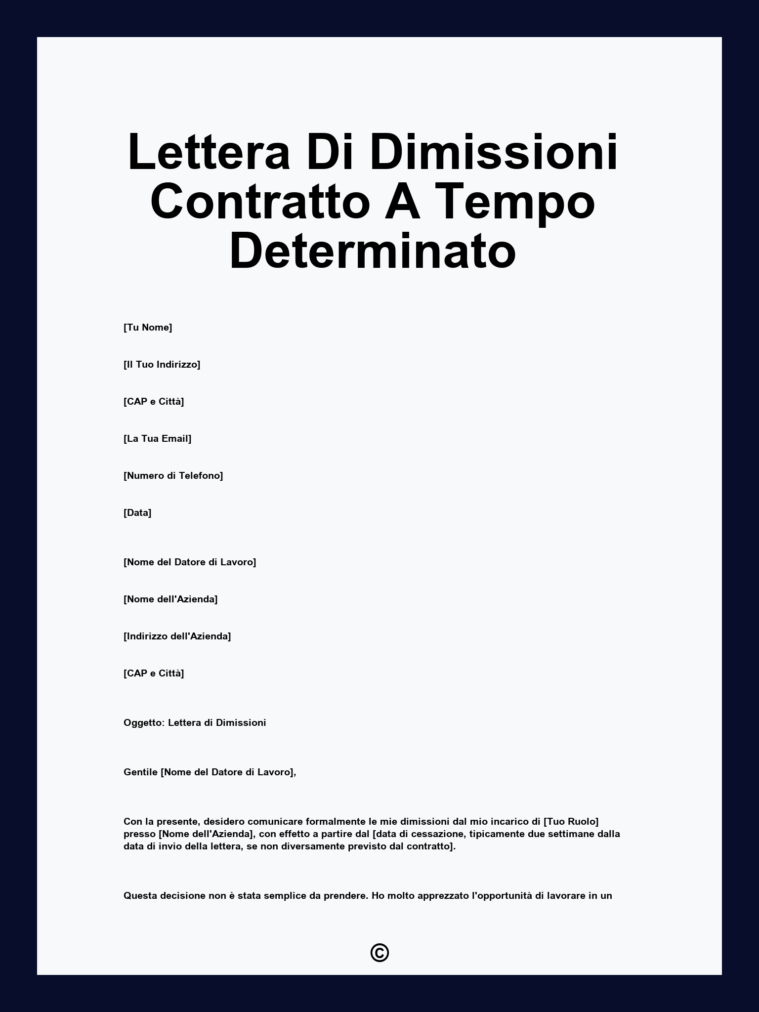 Lettera Di Dimissioni Contratto A Tempo Determinato