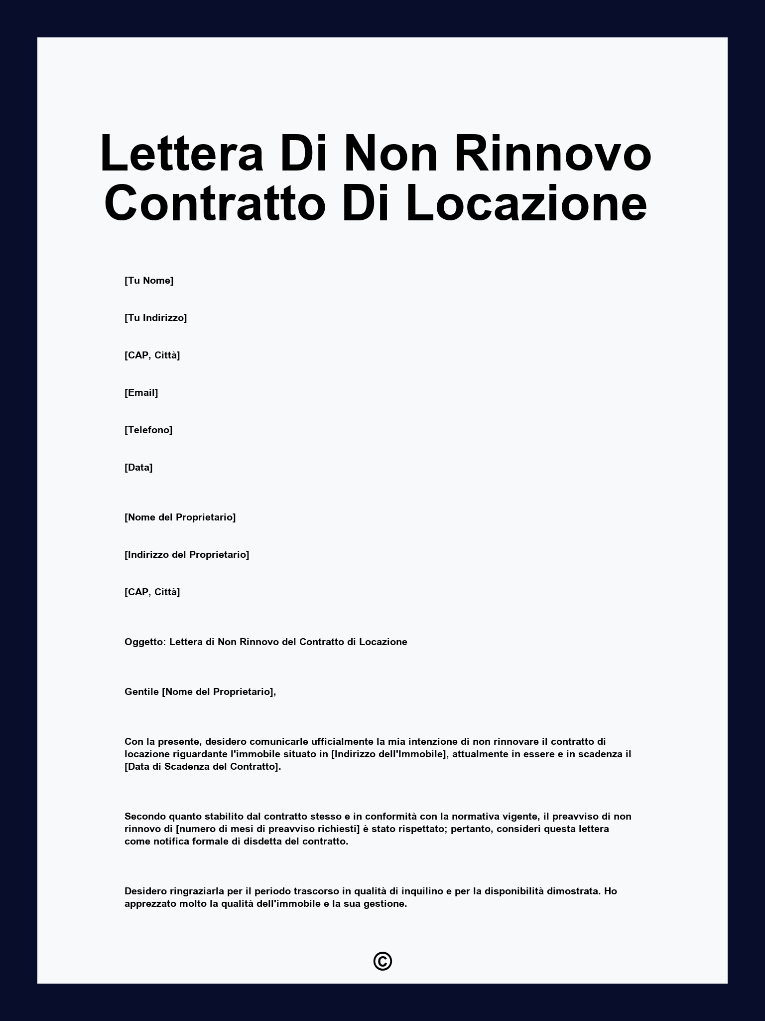 Lettera Di Non Rinnovo Contratto Di Locazione