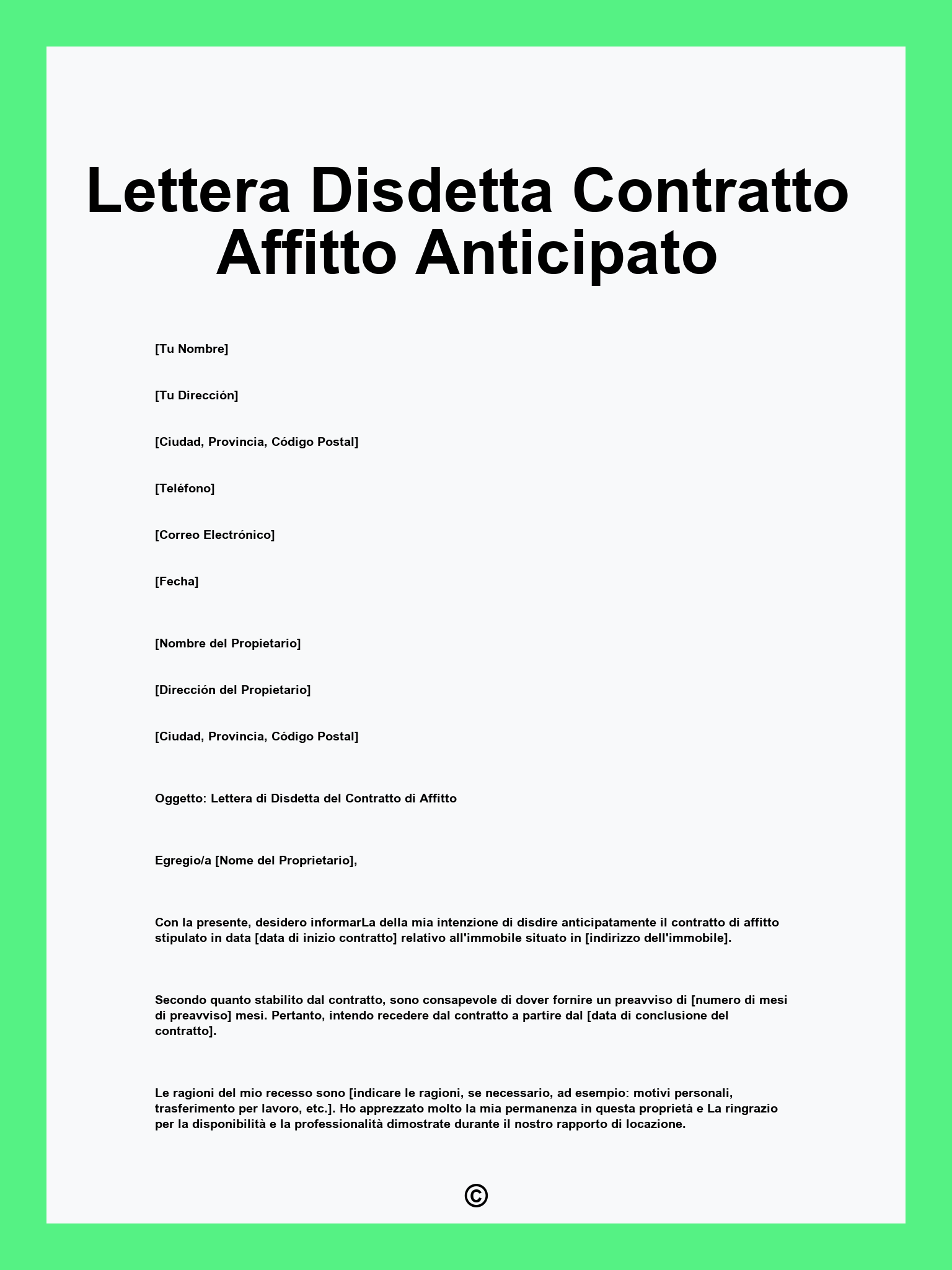 Lettera Disdetta Contratto Affitto Anticipato