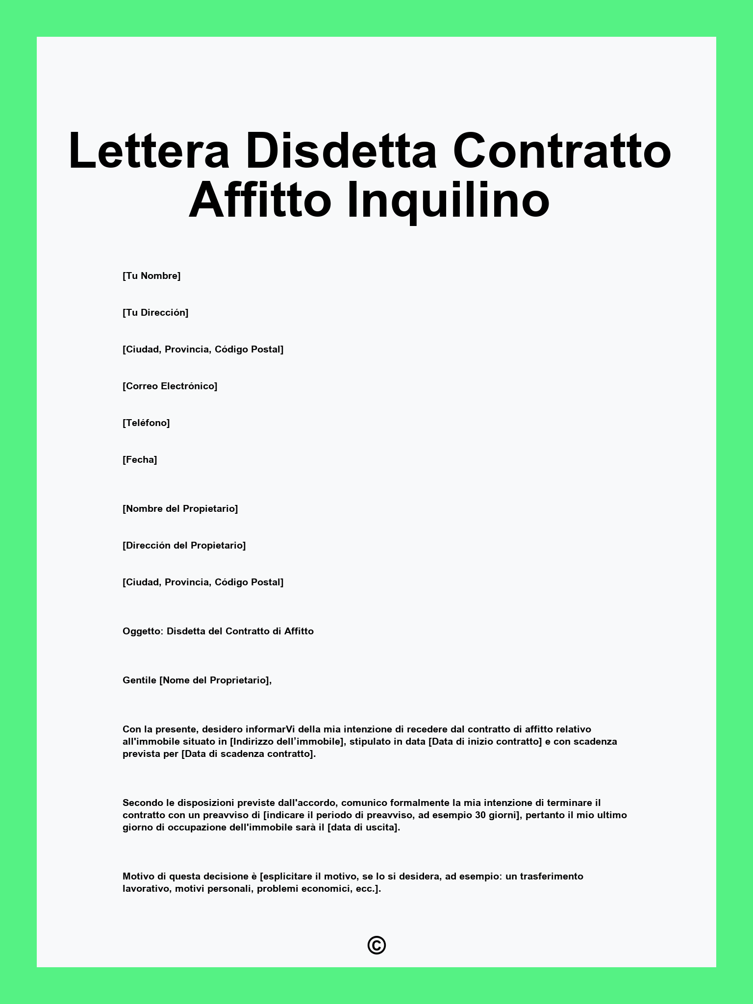 Lettera Disdetta Contratto Affitto Inquilino