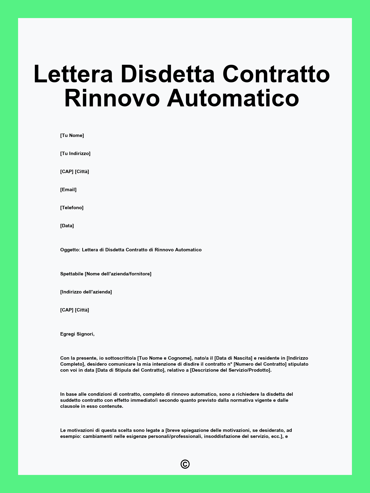 Lettera Disdetta Contratto Rinnovo Automatico