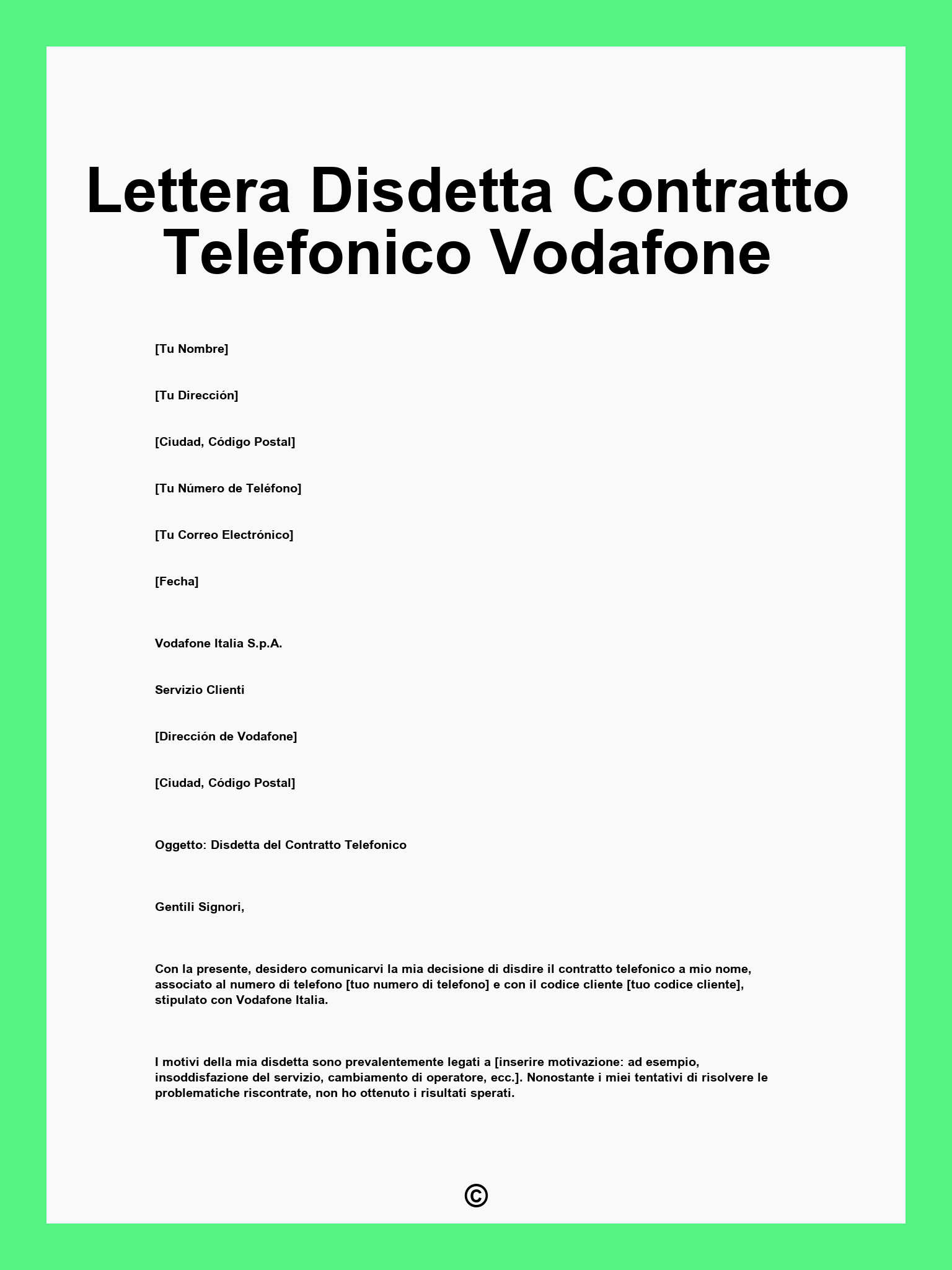 Lettera Disdetta Contratto Telefonico Vodafone