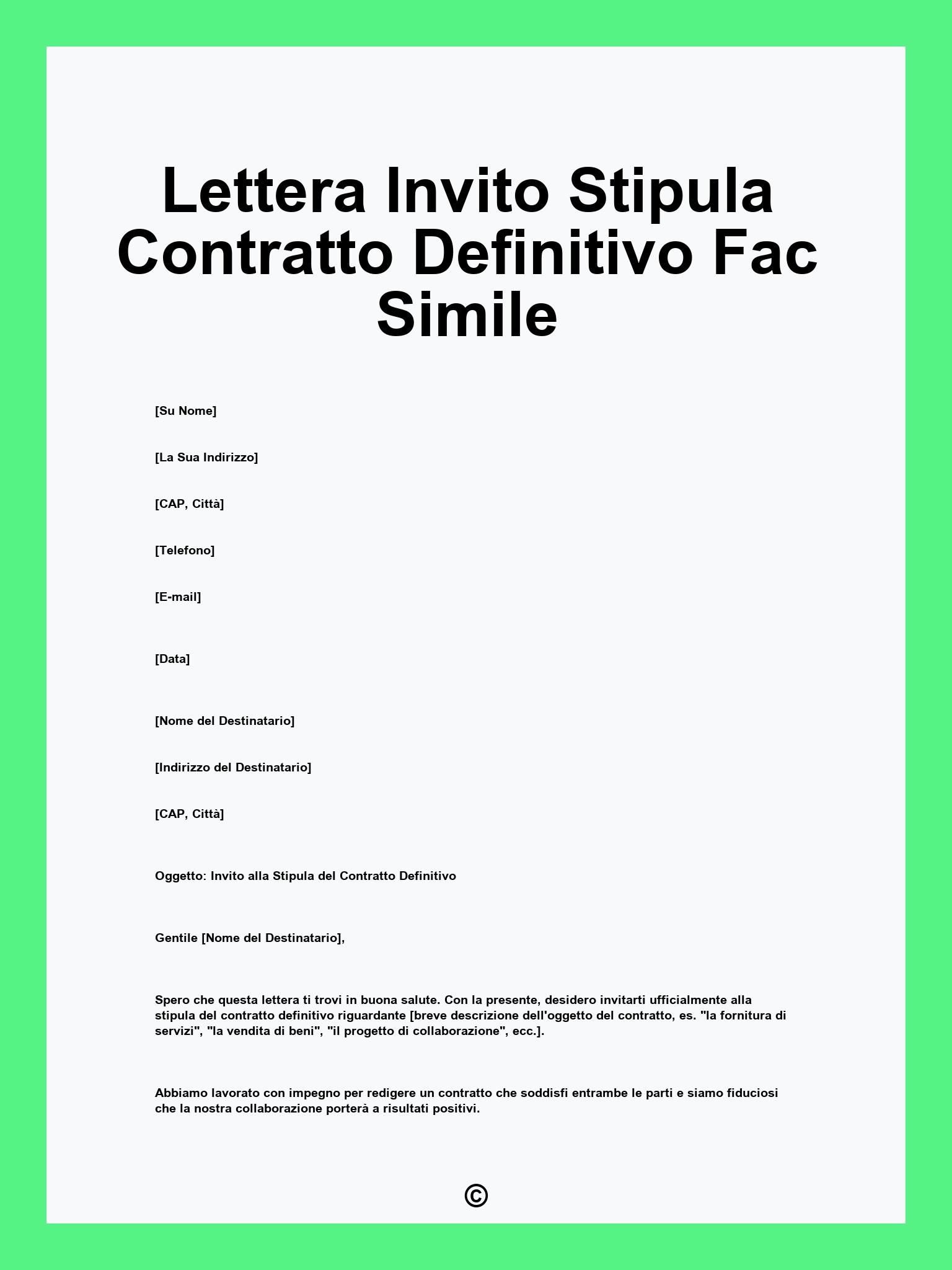 Lettera Invito Stipula Contratto Definitivo Fac Simile