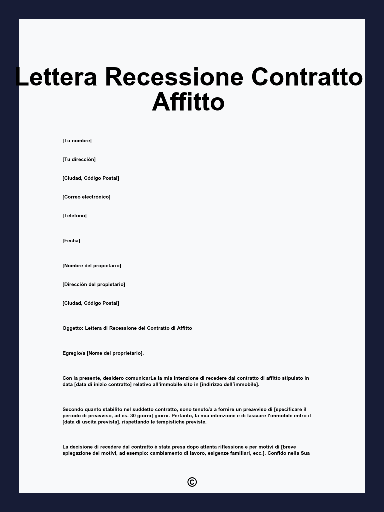 Lettera Recessione Contratto Affitto