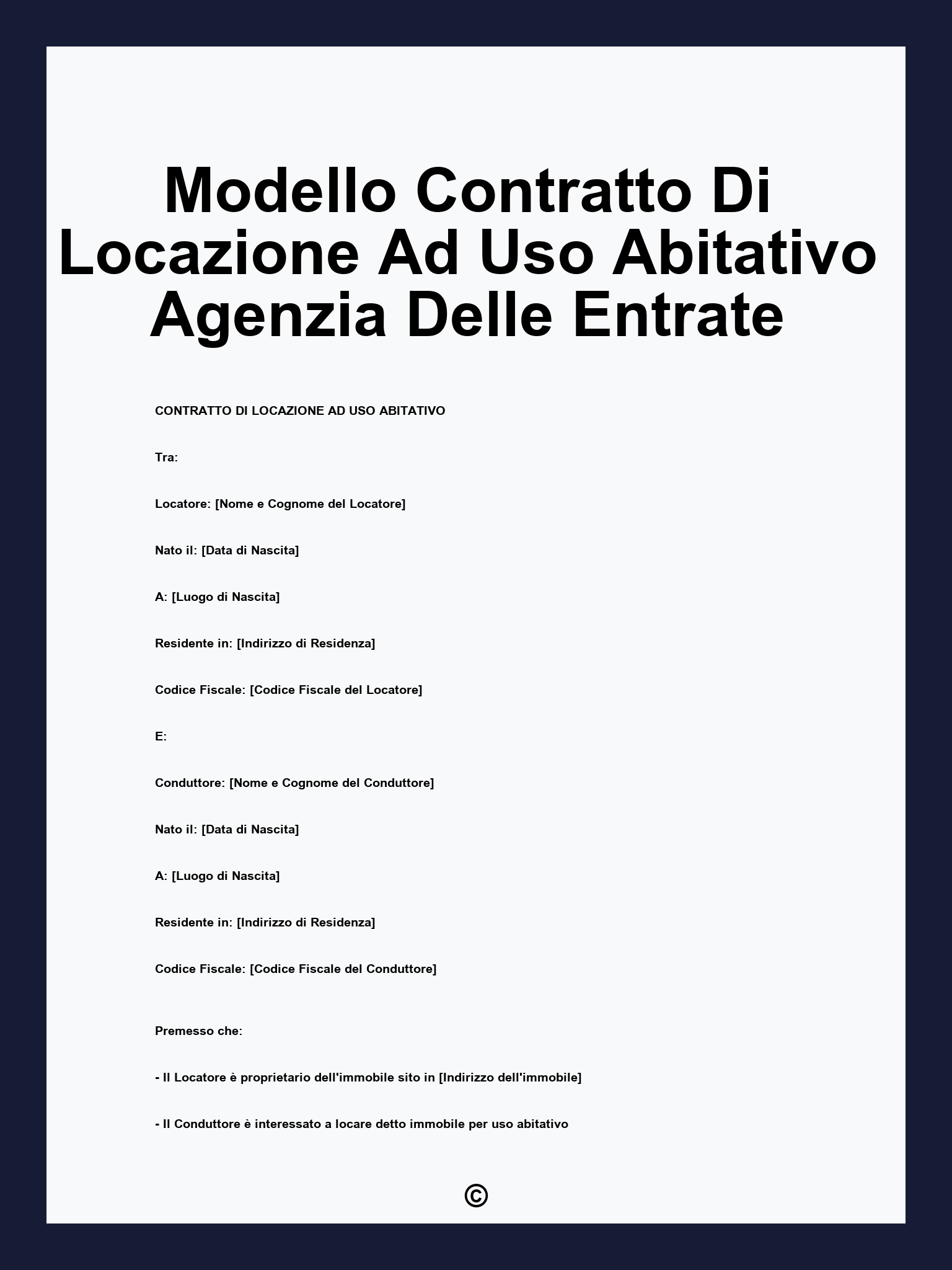 Modello Contratto Di Locazione Ad Uso Abitativo Agenzia Delle Entrate