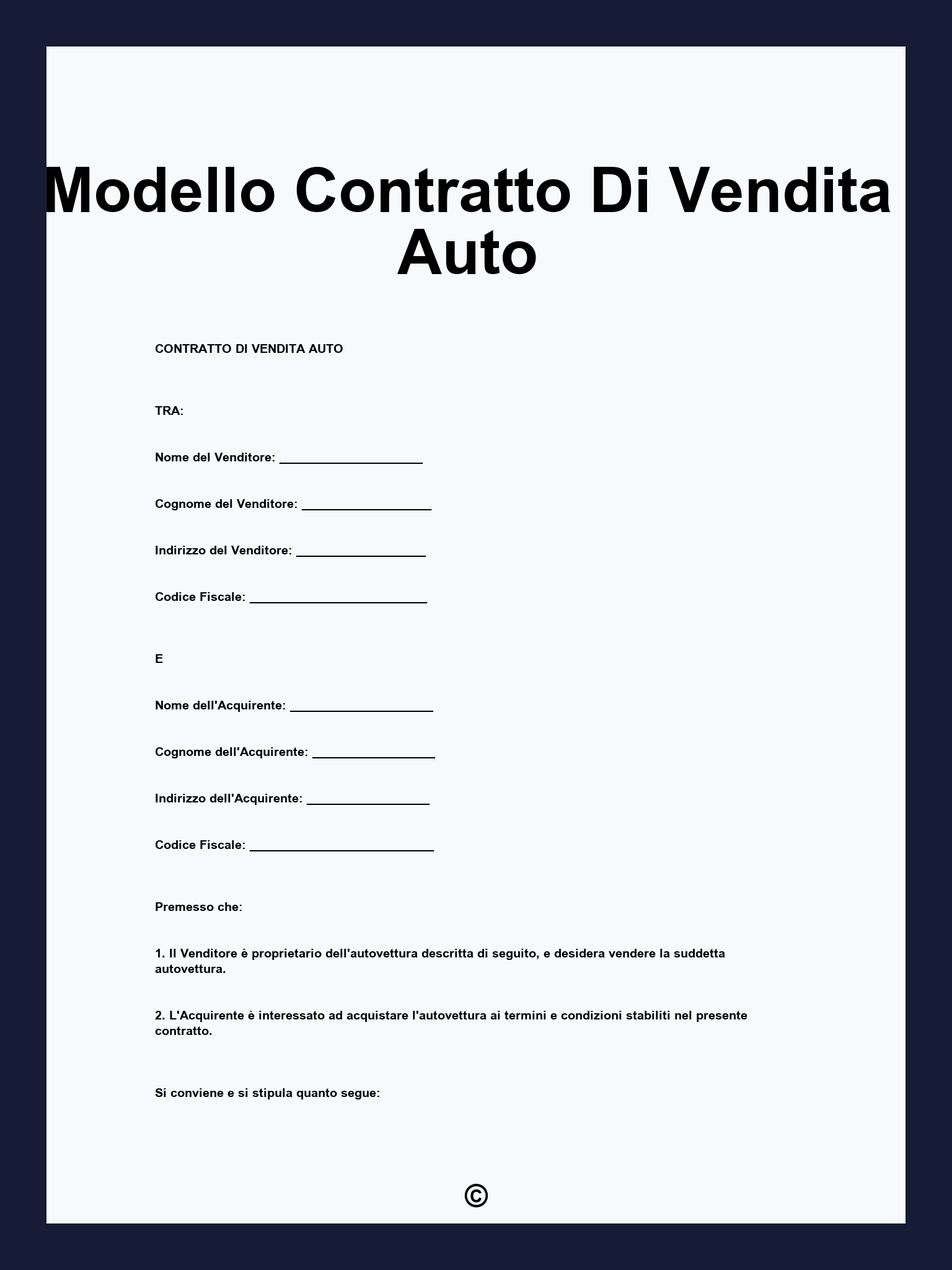 Modello Contratto Di Vendita Auto