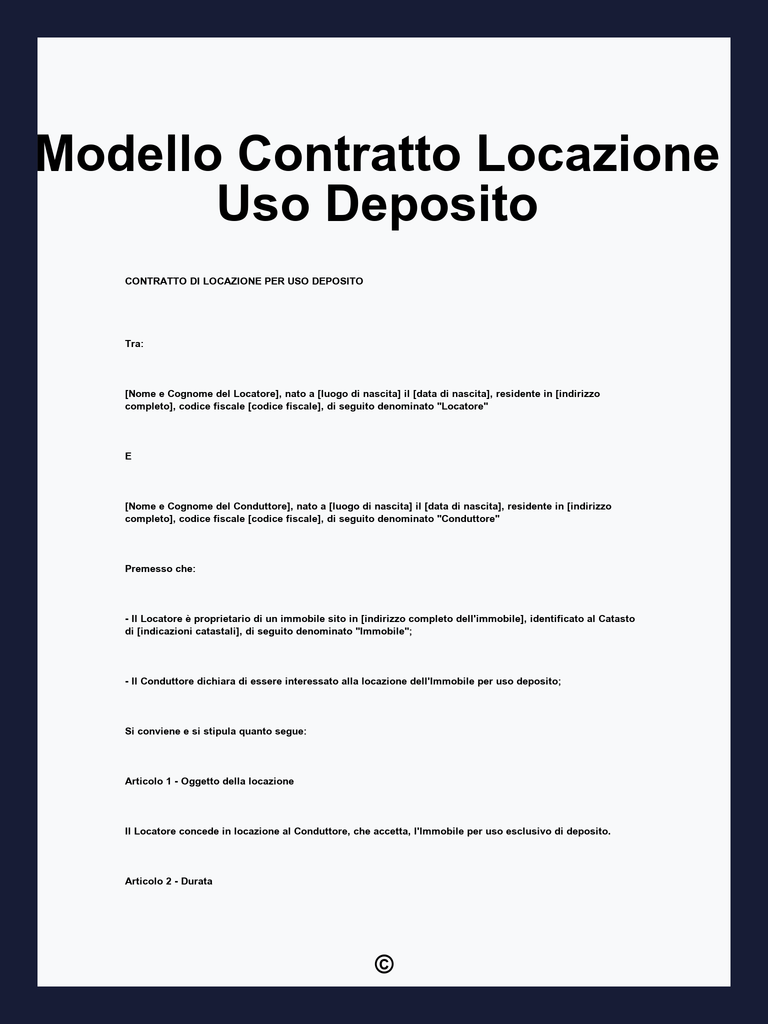 Modello Contratto Locazione Uso Deposito