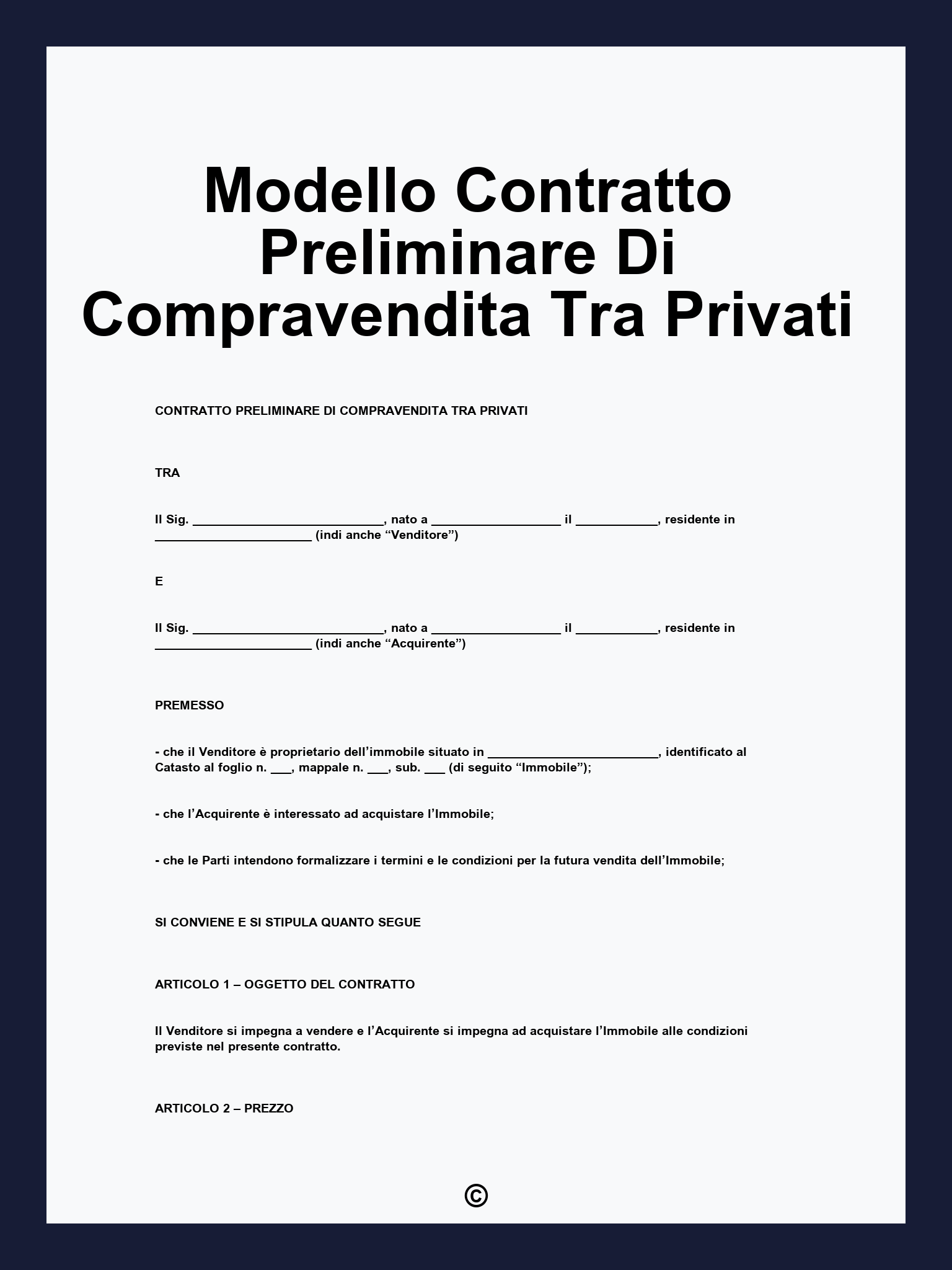 Modello Contratto Preliminare Di Compravendita Tra Privati