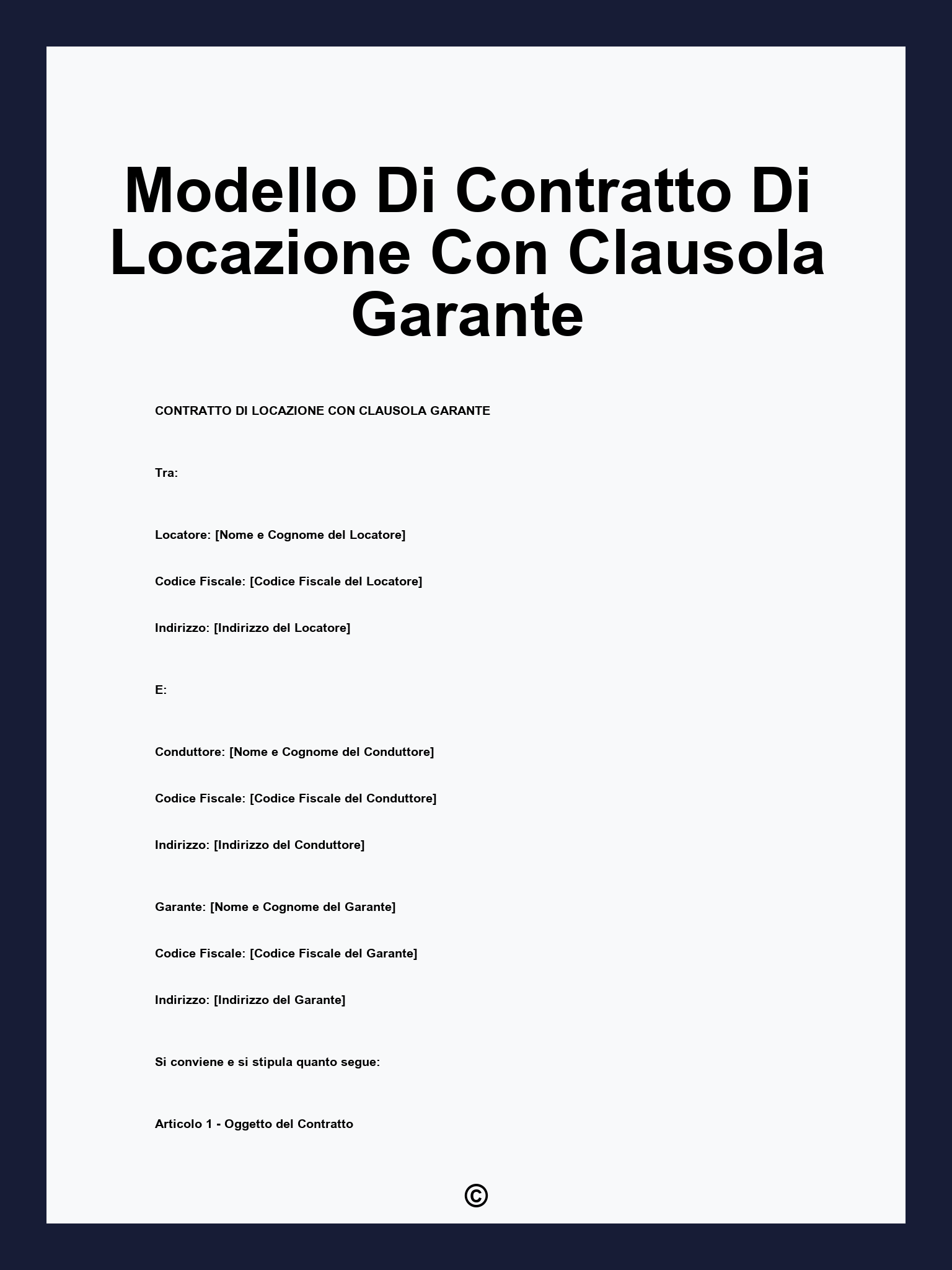 Modello Di Contratto Di Locazione Con Clausola Garante