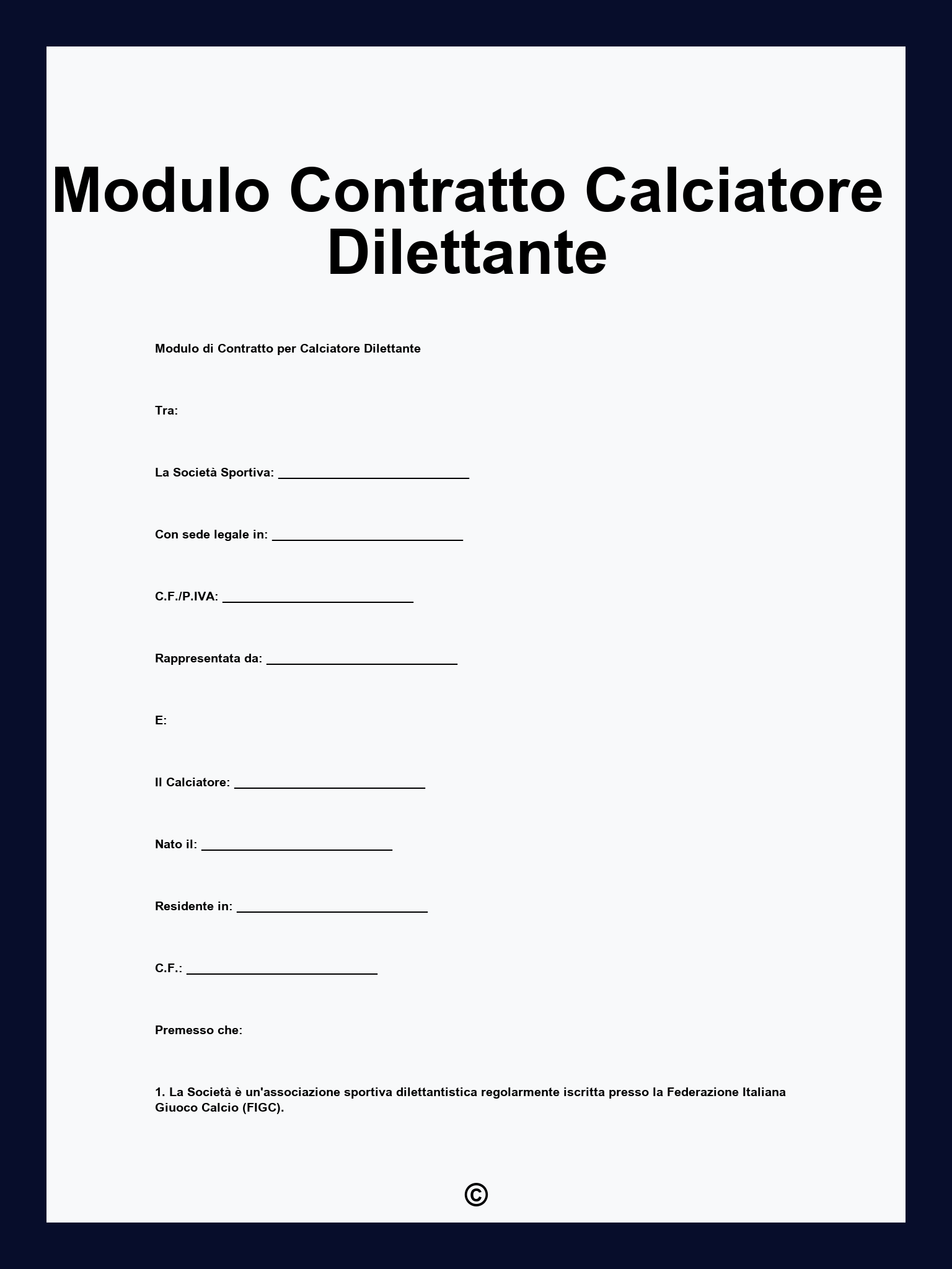 Modulo Contratto Calciatore Dilettante