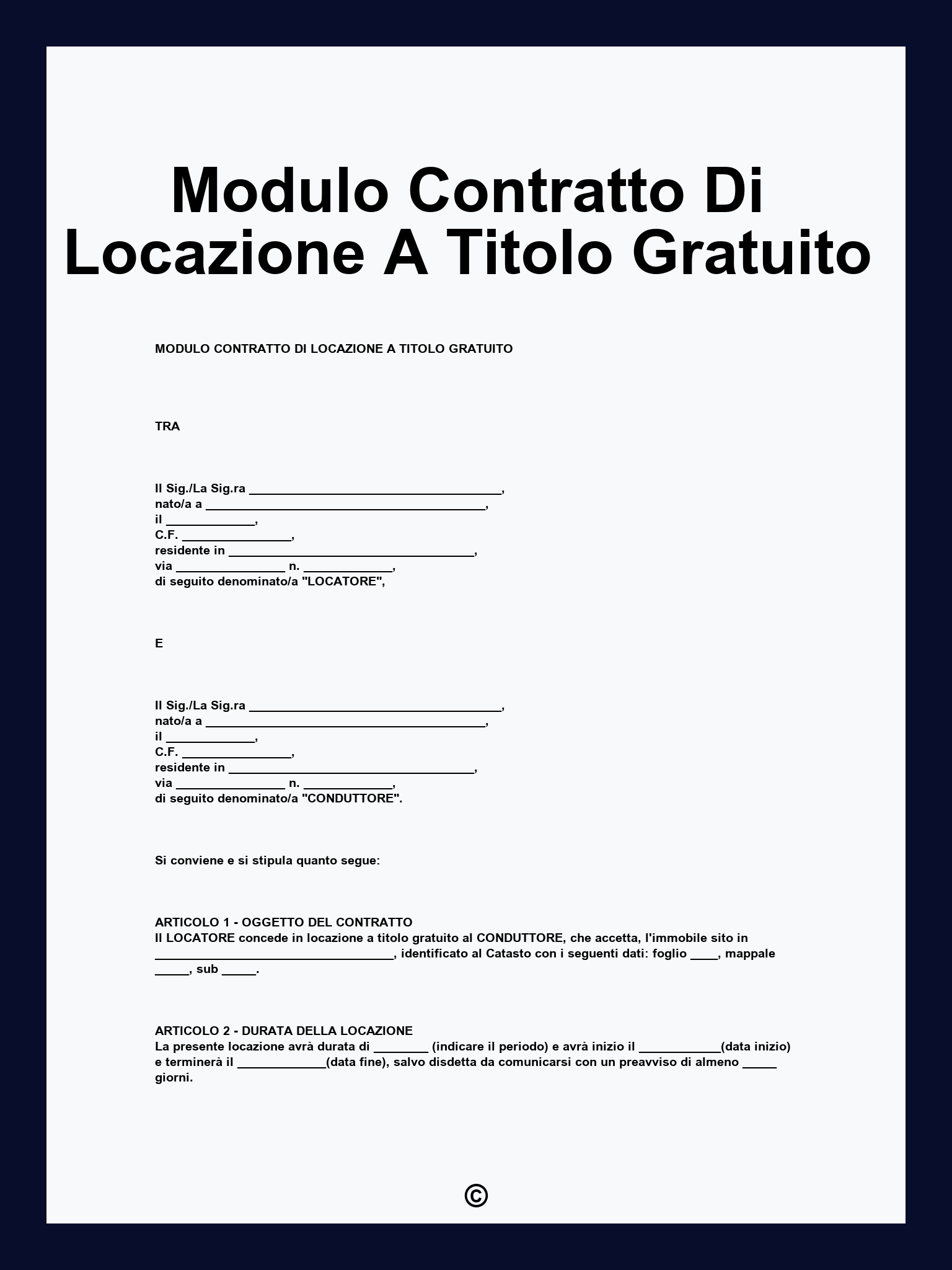 Modulo Contratto Di Locazione A Titolo Gratuito