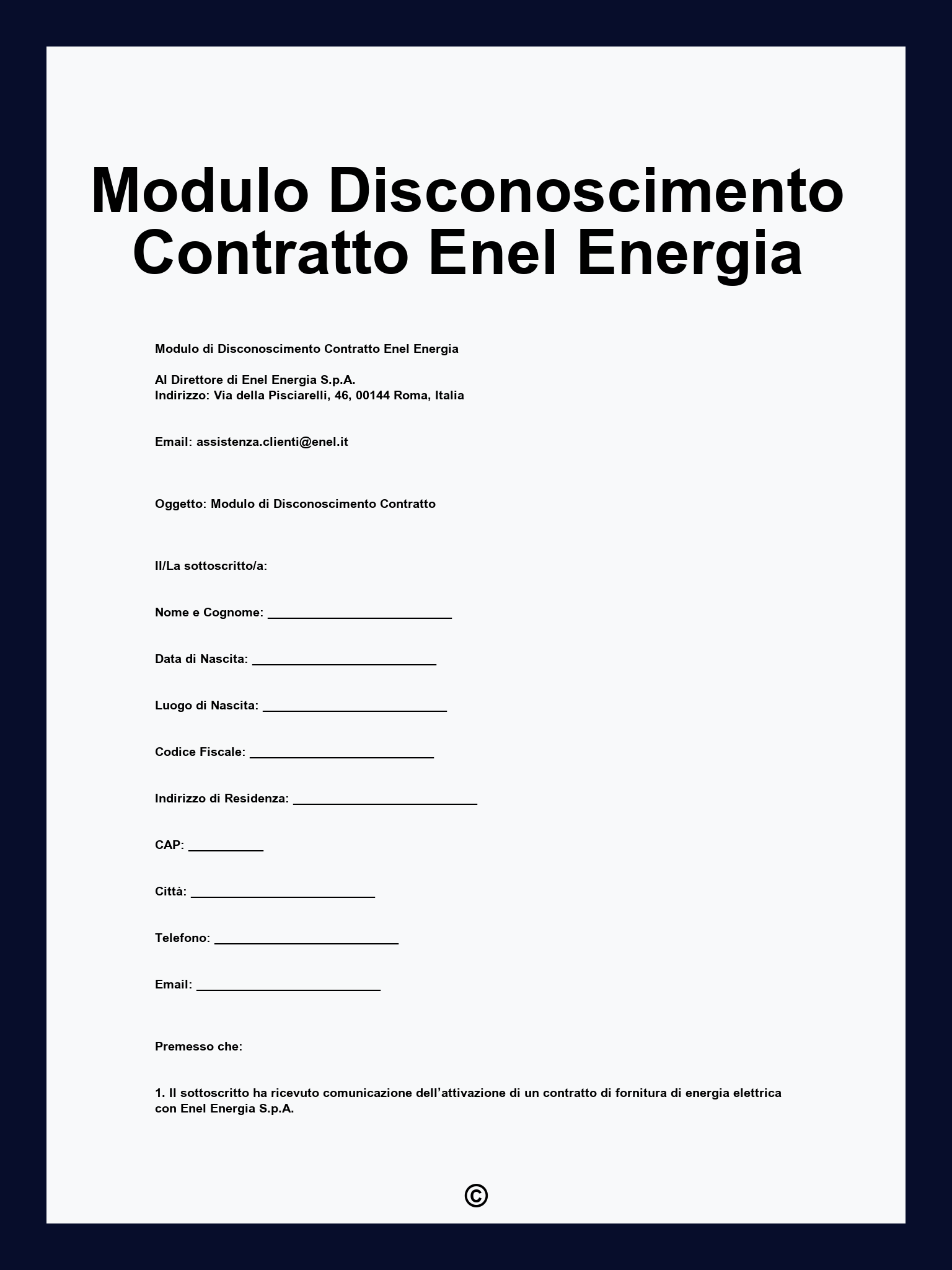 Modulo Disconoscimento Contratto Enel Energia