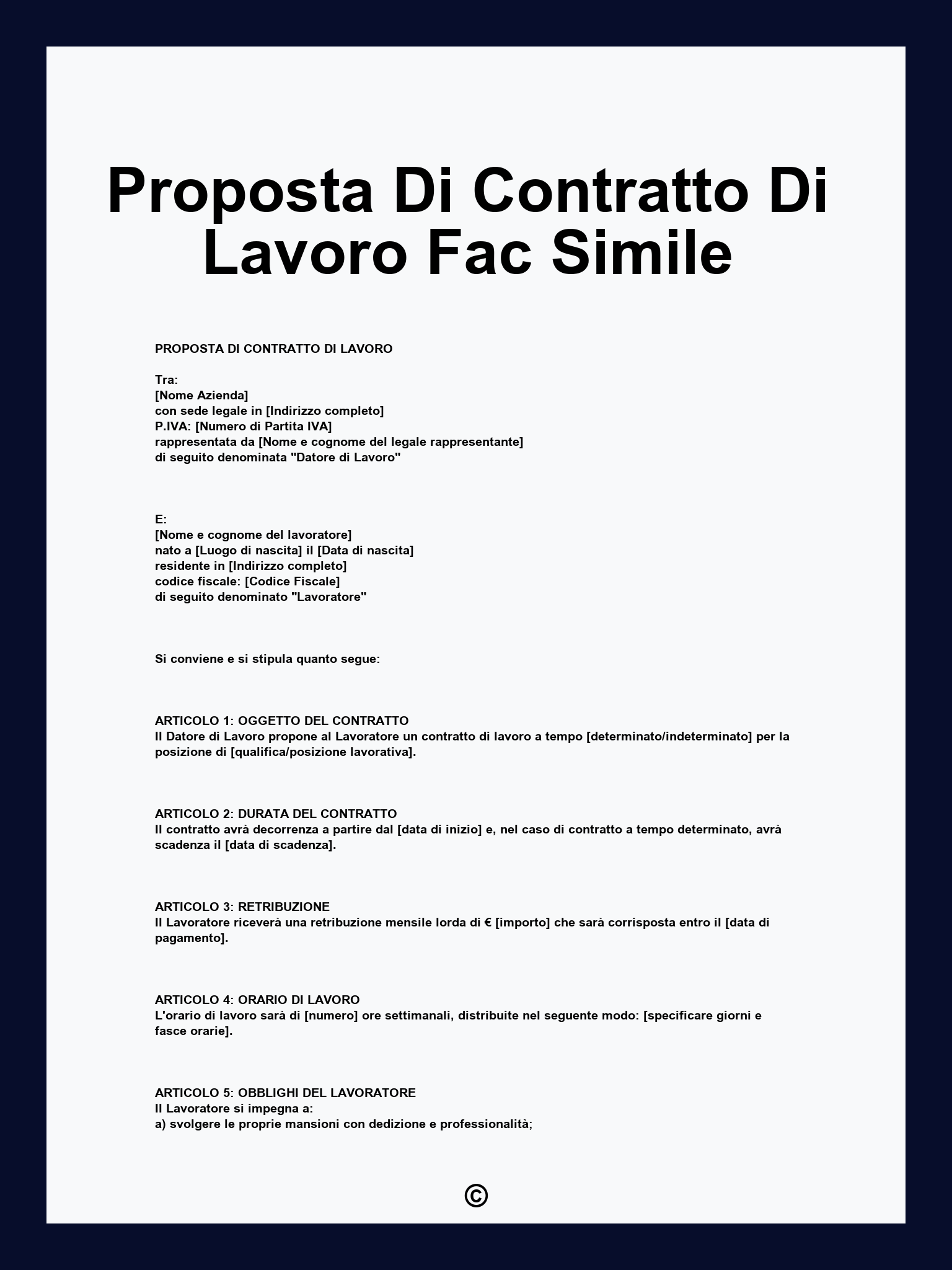Proposta Di Contratto Di Lavoro Fac Simile